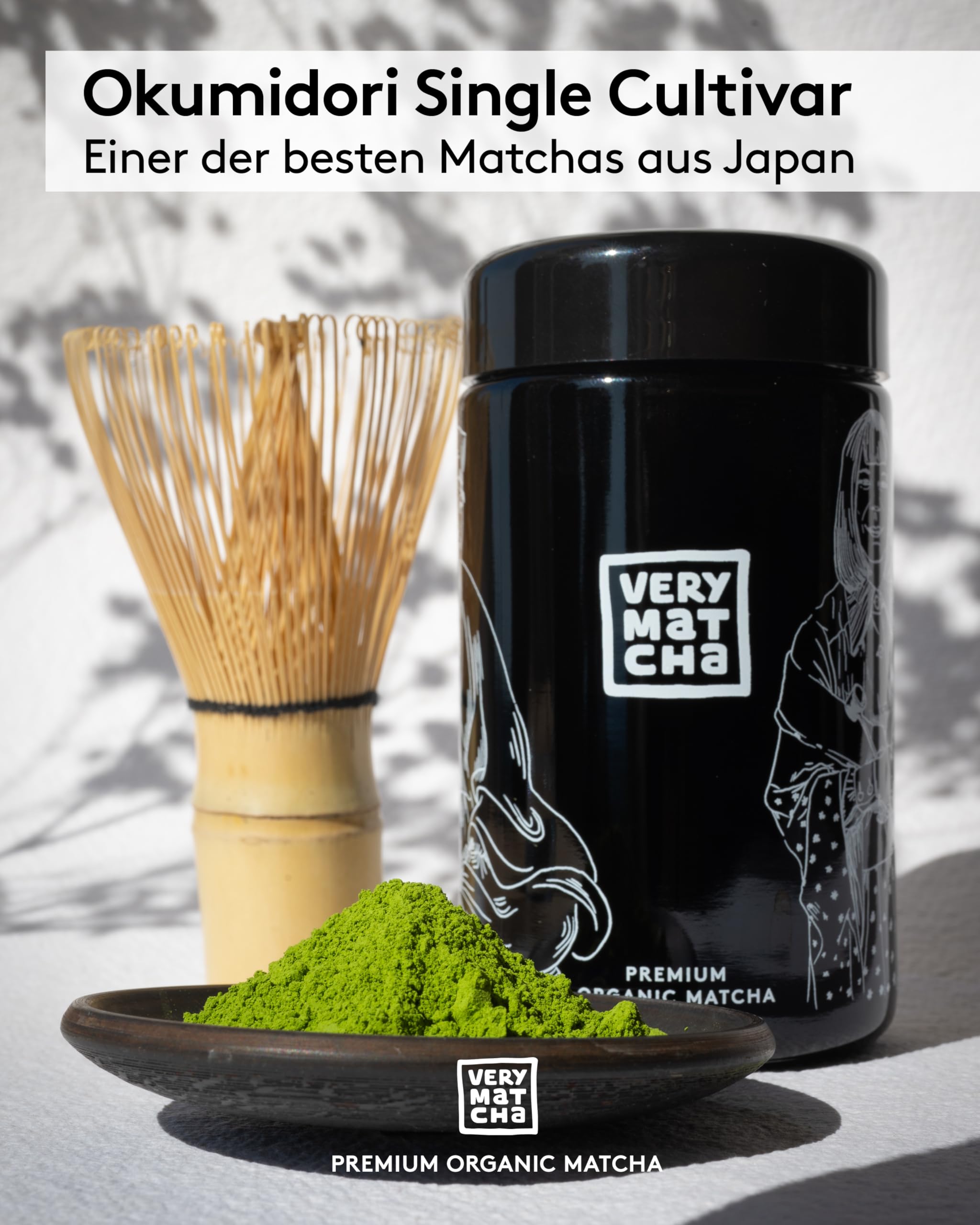 Very Matcha Ceremony Bio-Matcha 30g im Violettglas | Ceremonial Grade aus Japan | Okumidori Cultivar | Erste Ernte, 28 Tage beschattet | aus Tencha in Granitmühlen | für Teezeremonie & puren Genuss