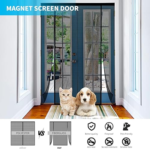 Miniatura 2 de Malla magnética con imanes súper fuertes, red de fibra de vidrio de doble apertura para puertas corredizas de vidrio, patio grande y puertas