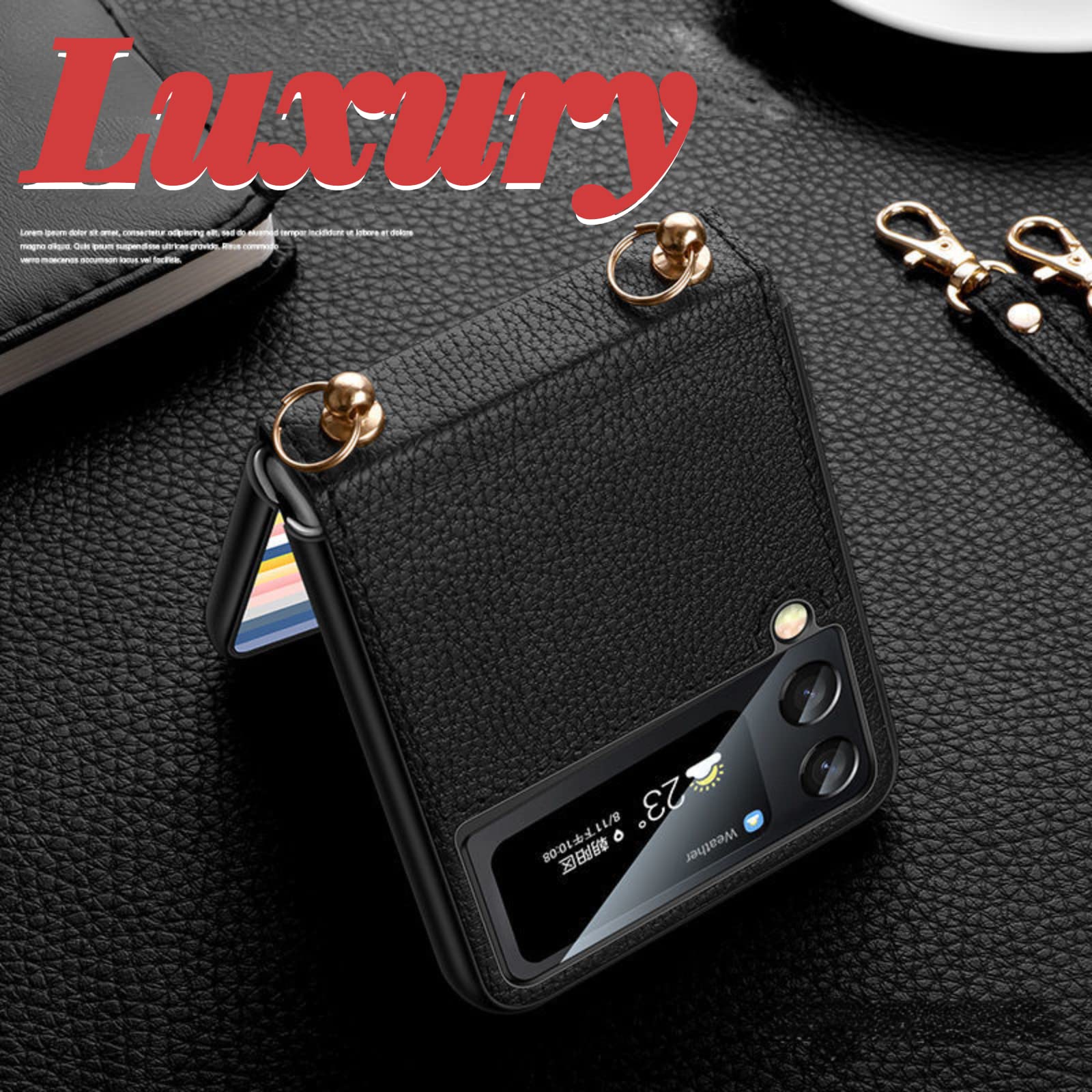 Amazon.co.jp: Samsung Galaxy Z Flip 4対応 高級レザーケース レザー