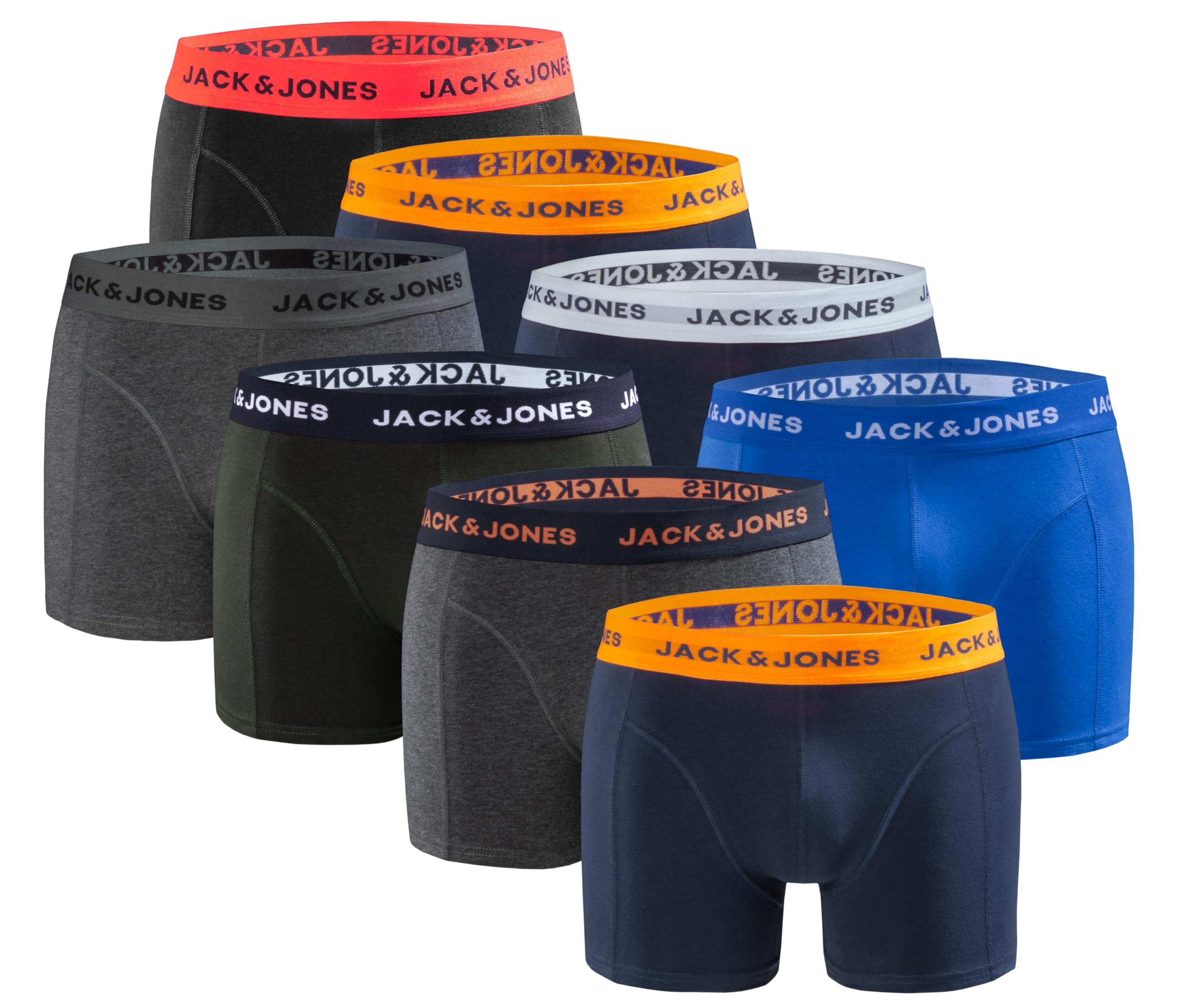 JACK & JONES Calzoncillos Hombre Boxer Pack de 8 – Ropa Interior de Algodón y Elastano, Ajuste Cómodo, Suaves y Transpirables, Básicos para el Día a Día