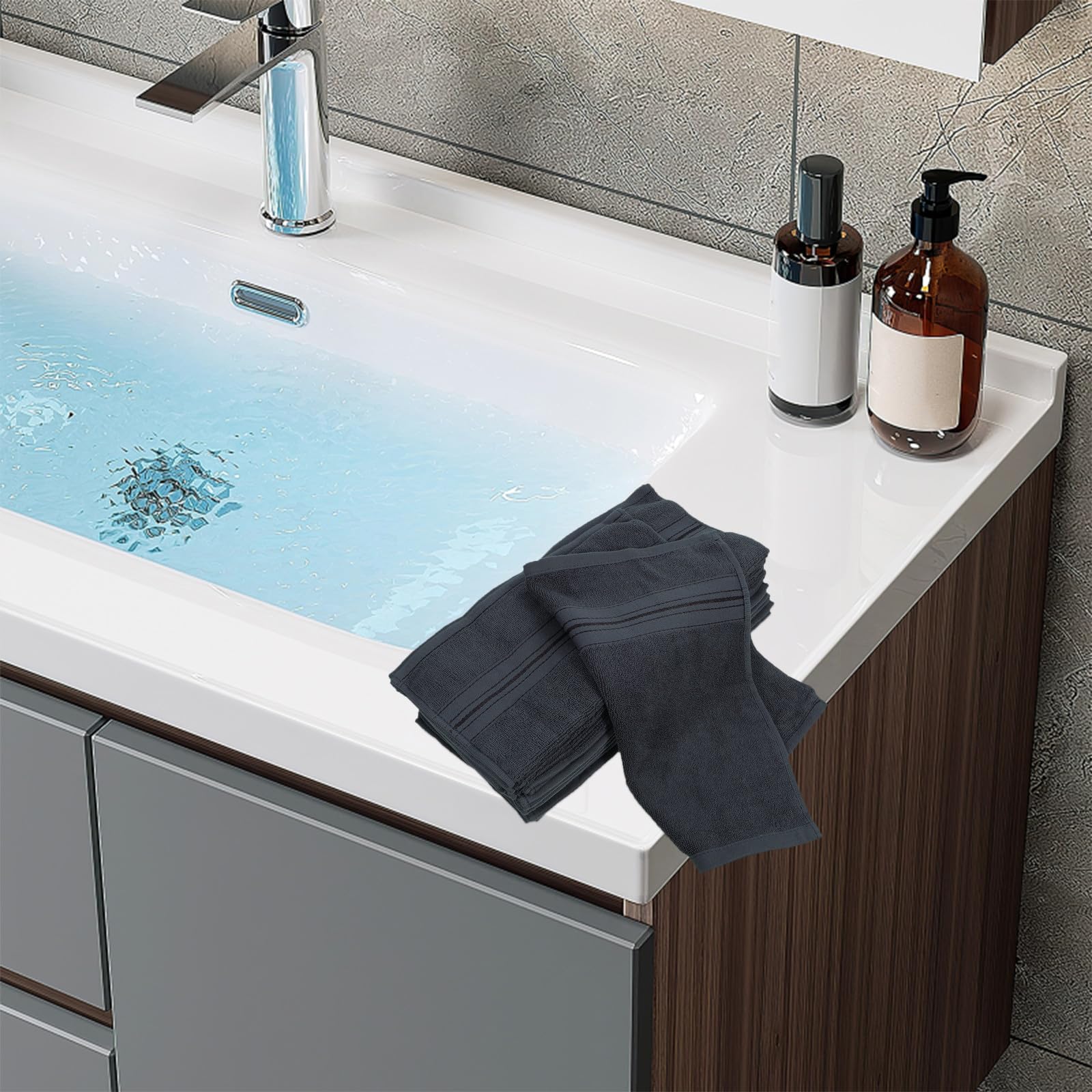 CALLARON 12piezas Toallas de Algodón Ultrasuaves Absorbentes y Reutilizables para Cara y Manos Color Gris Oscuro para Baño Gimnasio y SPA