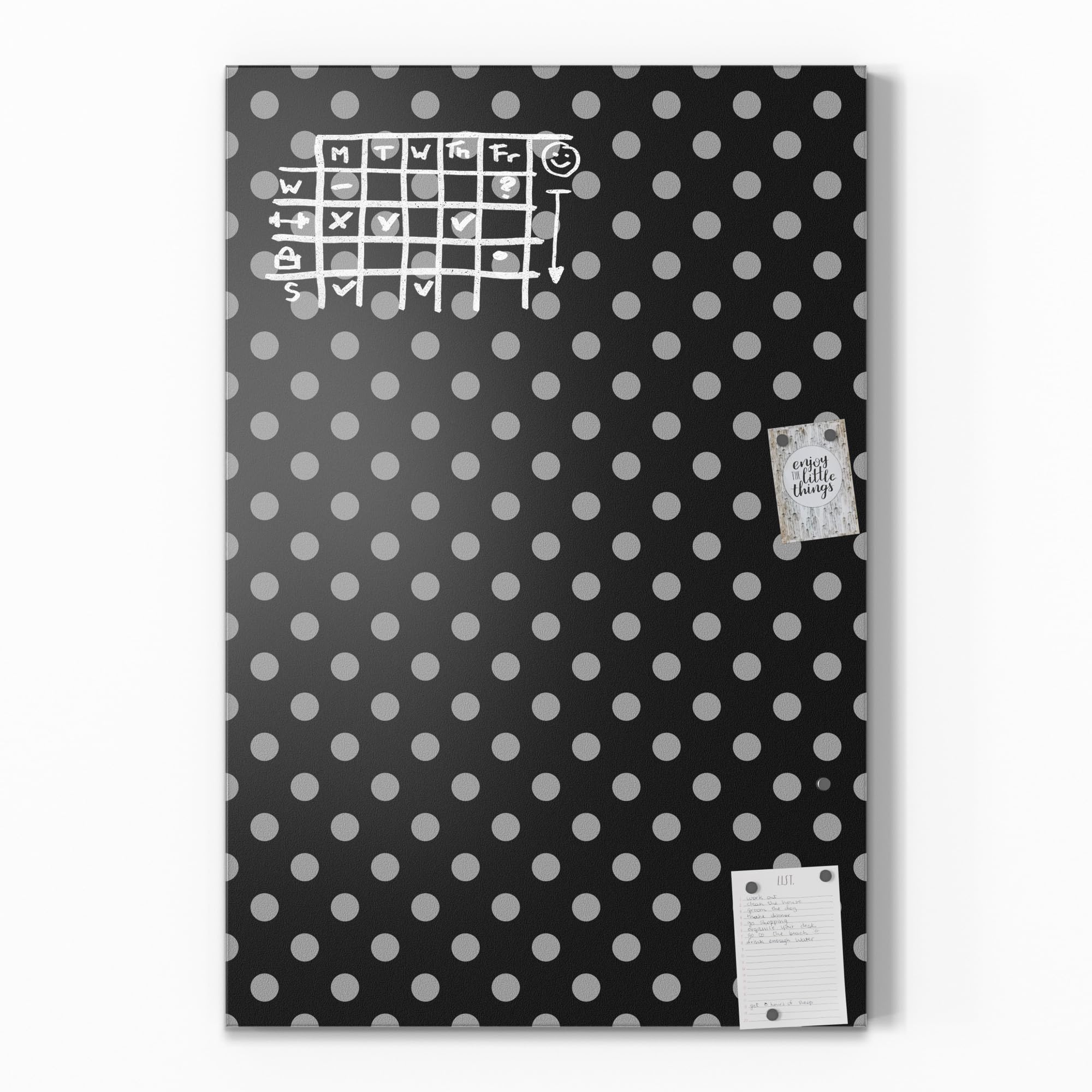 DEQORI Magnetische Kreidetafel mit UV-Druck | Motiv Punkt für Punkt | Design rechteckig 60x90 cm | Kreide Metalltafel beschreibbar – Wanddeko für Küche, Flur, Kinderzimmer & Büro