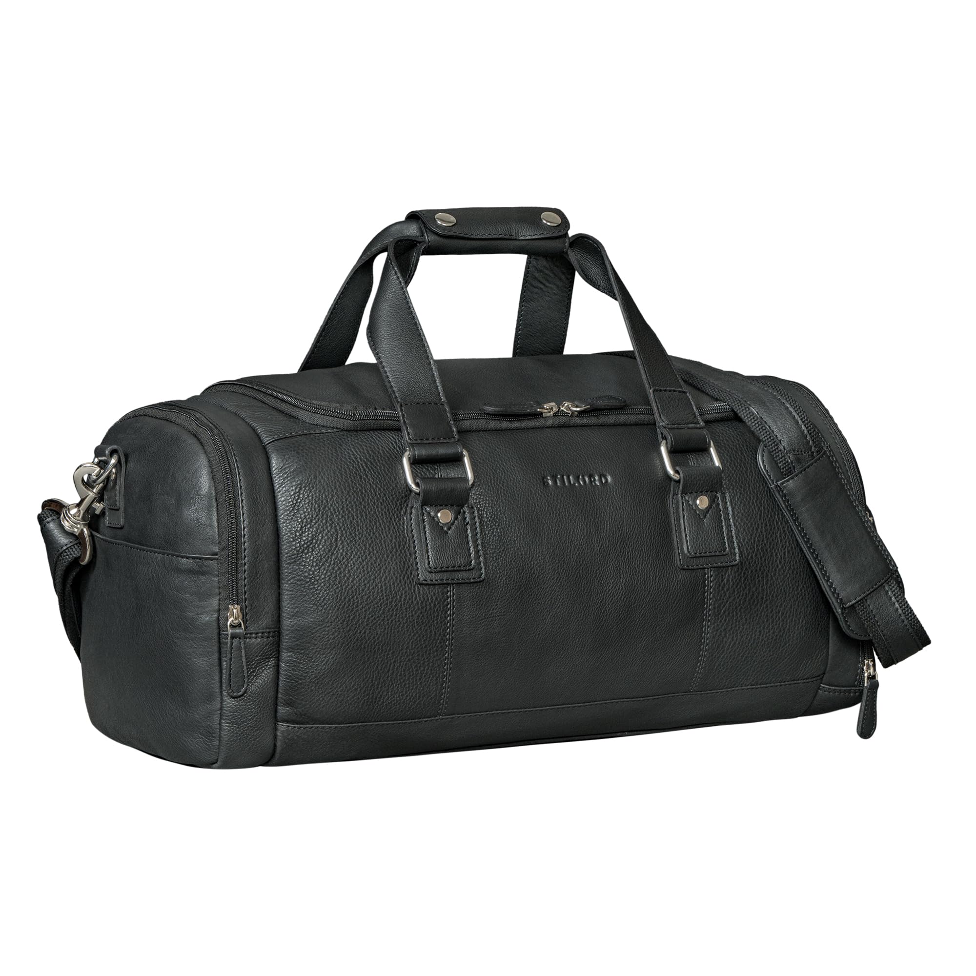 STILORD Salvador Bolsa de Viaje Hombre de Cuero con Compartimento para Zapatos Duffle Bag 30L – Pequeño Equipaje de Mano Travel Bag Piel Autentica para Viaje y Deporte Color:Negro