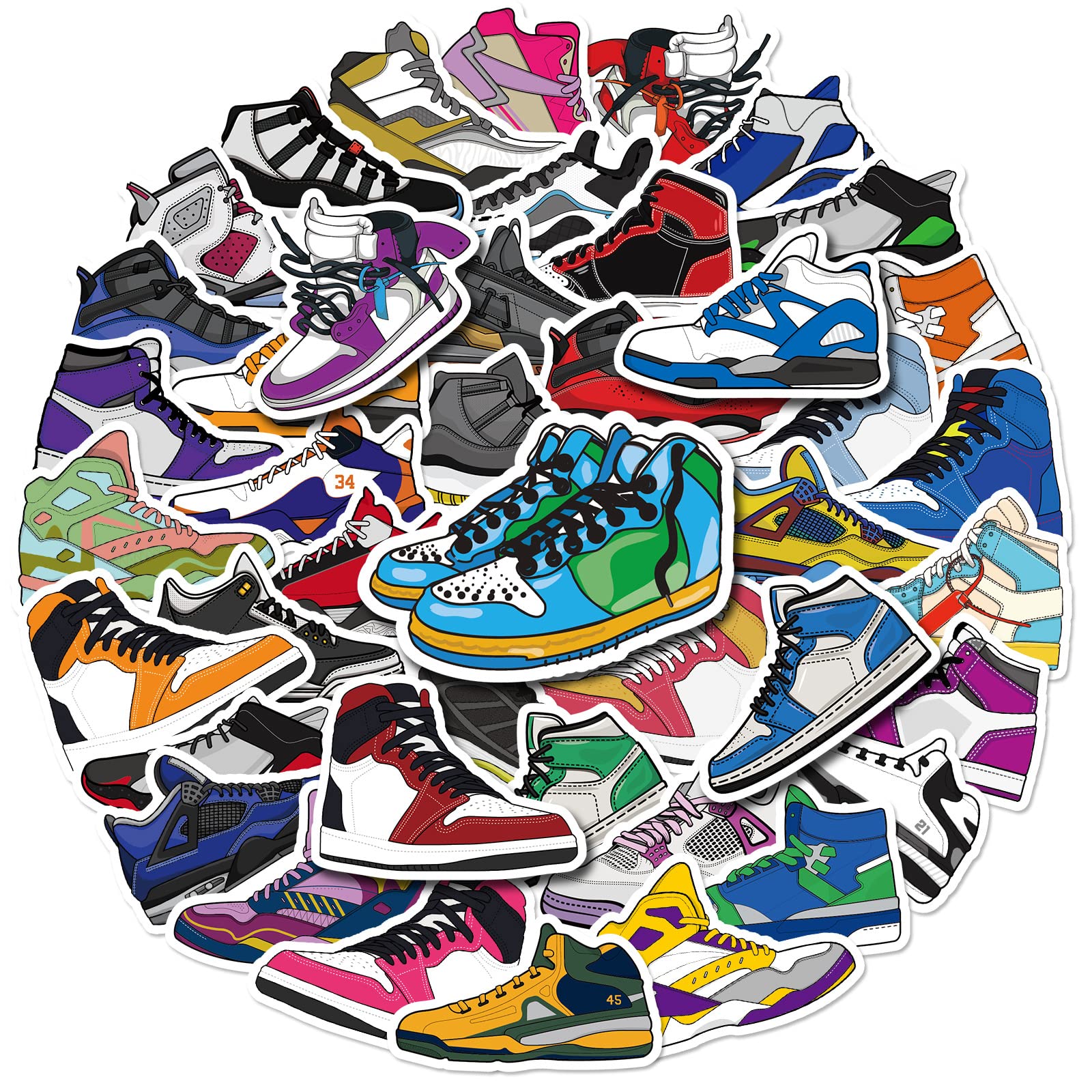 50 Pcs Sneaker Stickers for Basketball Shoes, Water Bottles, VSCO Packs - Vinyl Waterproof Stickers for Luggage, Laptop, Skateboard, Phone