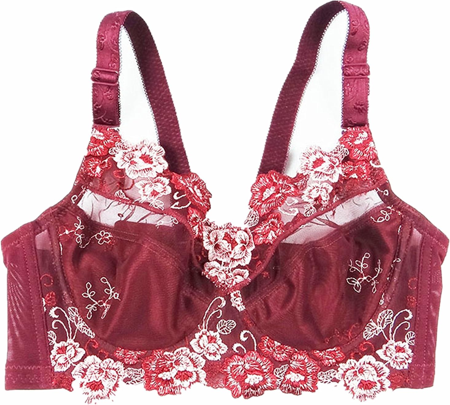 Summer large size embroidery sexy ultra-thin bra push up adjustment bra 42-48 C D E F G H (105D=46C, Wine red)