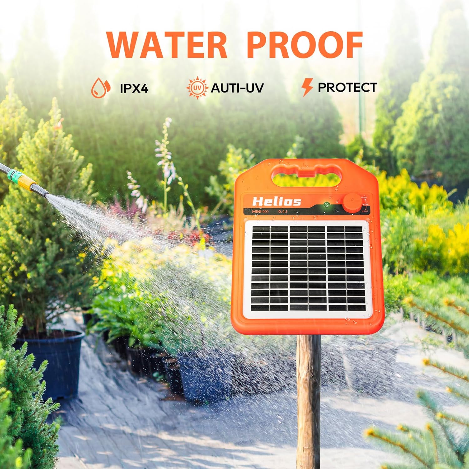 ANDMON MINI400 30 Miles Solar Electric Fence Charger, 0.4 Joule Solar Electric Fence for Livestock, Horses, Cattle Sheep, Solar Fence Charger with Day or Night Mode, Easy Installation