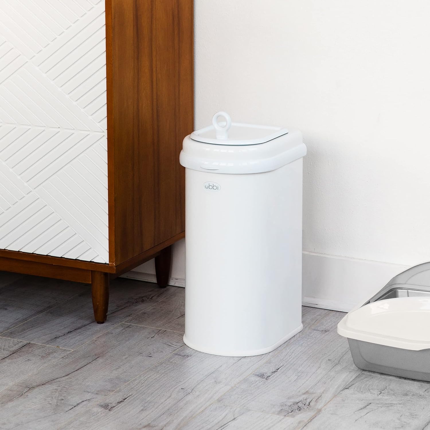 White Steel Odor-Locking Pet Waste Pail