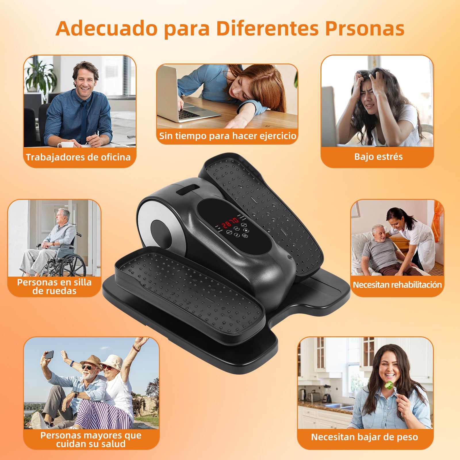 EVOLAND Mini Elíptico Eléctrico para Casa, Mando a Distancia, Pantalla LCD, 12 Velocidades, Cuerda de Resistencia, Silencioso, Portátil, Pedaleador Eléctrico para Mayores, Oficina y Hogar