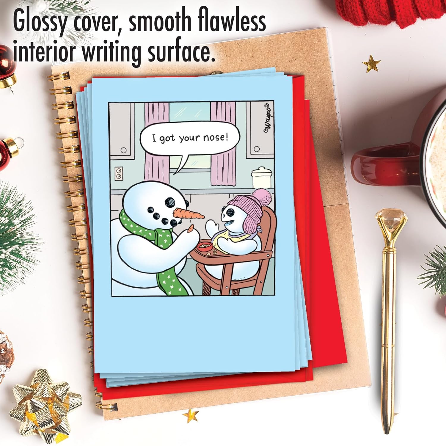NobleWorks 12 Funny Christmas Thank You Cards w/5 x 7 Inch Envelopes (1 Design, 12 Each) - Got Your Nose C10730XTG-B12x1