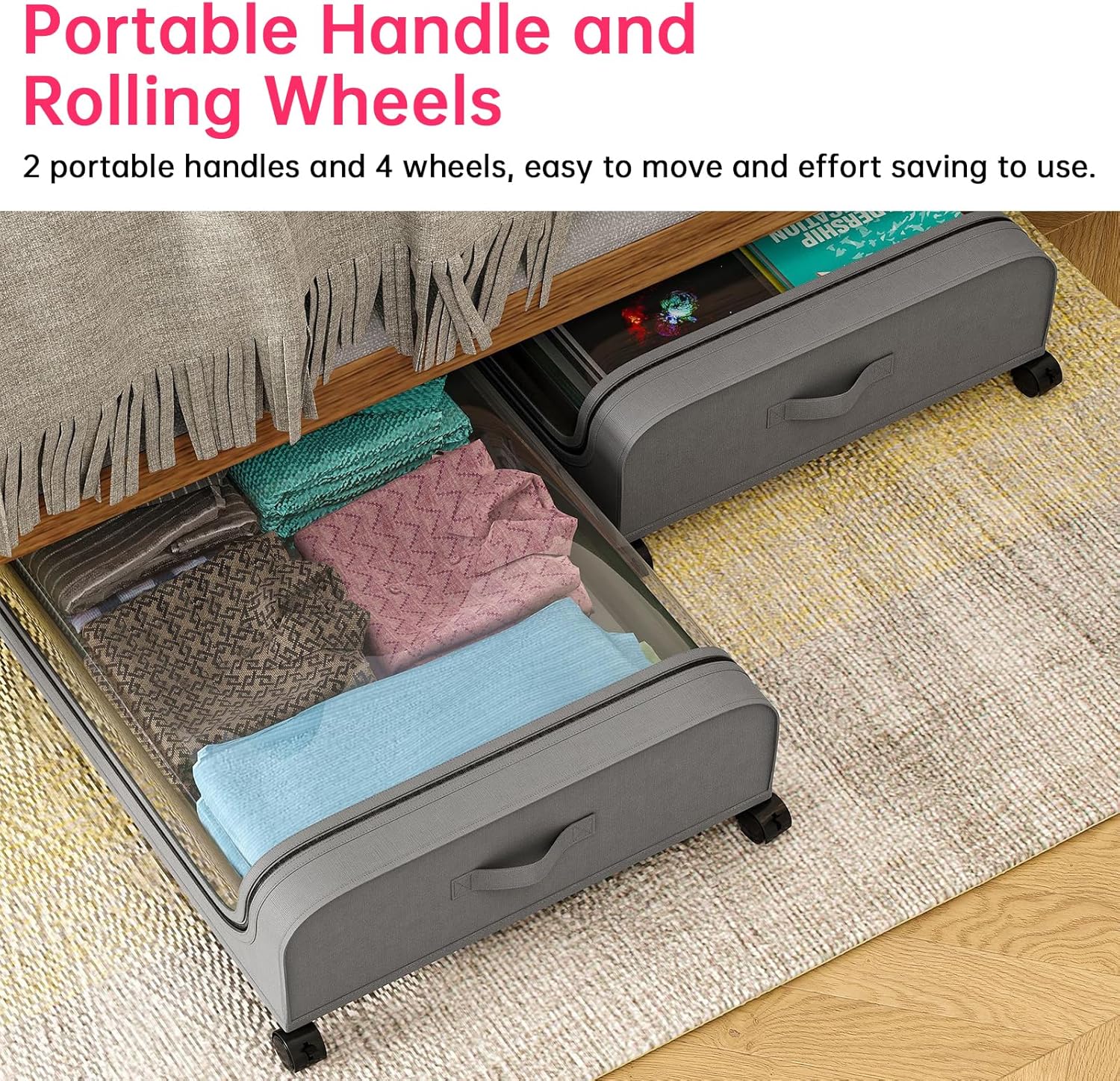 2 Pack Under Bed Storage Bins with Wheels Clear See Through Lids Large Capacity Rollable Drawers for Bedroom Closet Dormitory Home (1 pack)