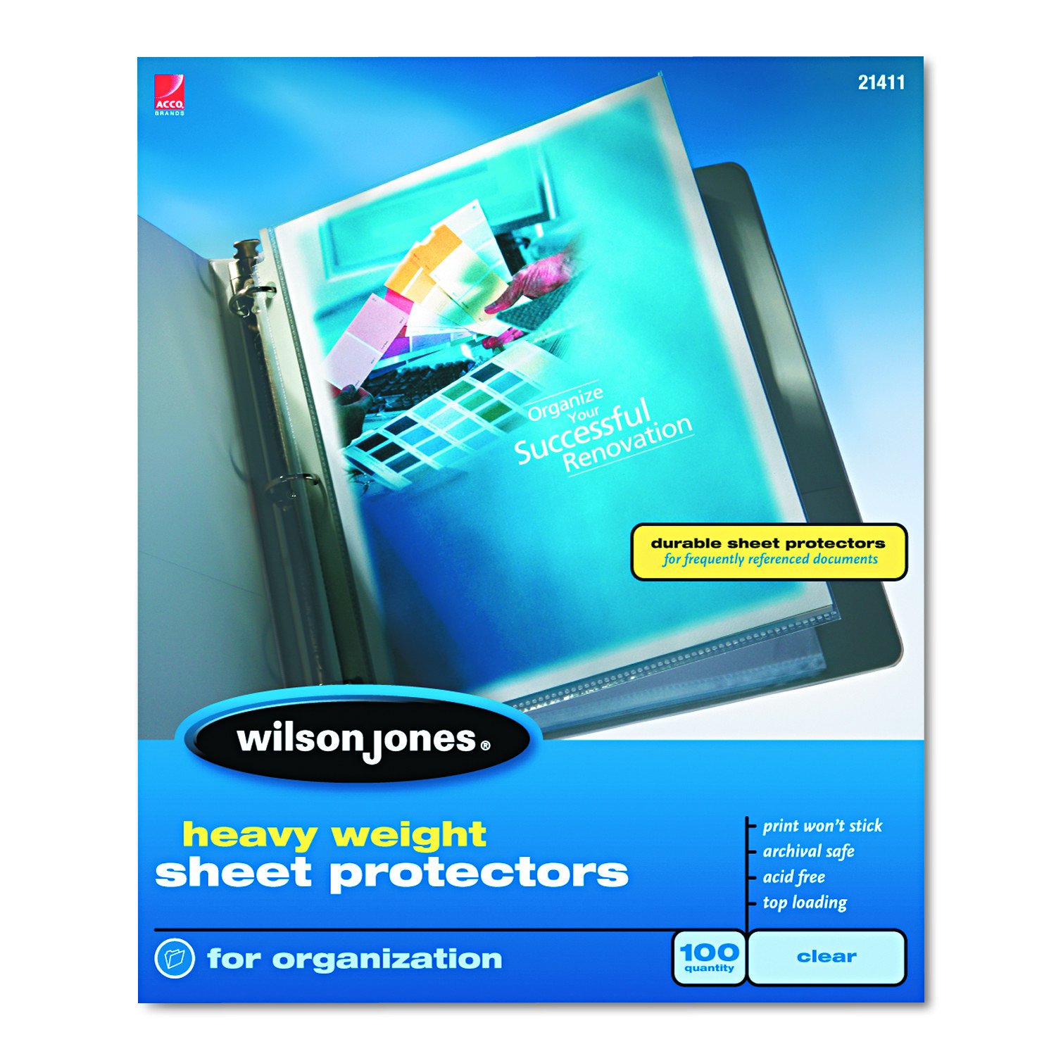 Wilson JonesSheet Protectors, Heavy Weight, Top-Loading, Clear, 100 Sheets/Box (W21411)