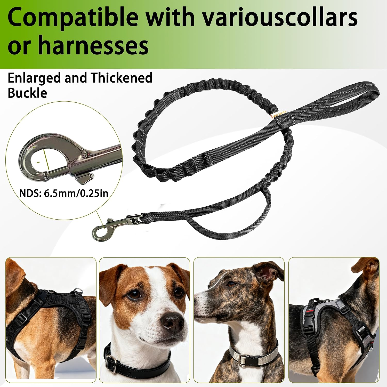 FOVRLZSE Reflective Bungee Dog Leash(Black) - 4FT to 5FT Adjustable Shock Absorbing Leash with Double Padded Handle & 360° No Tangle Metal Clasp for Small Medium Large Dogs