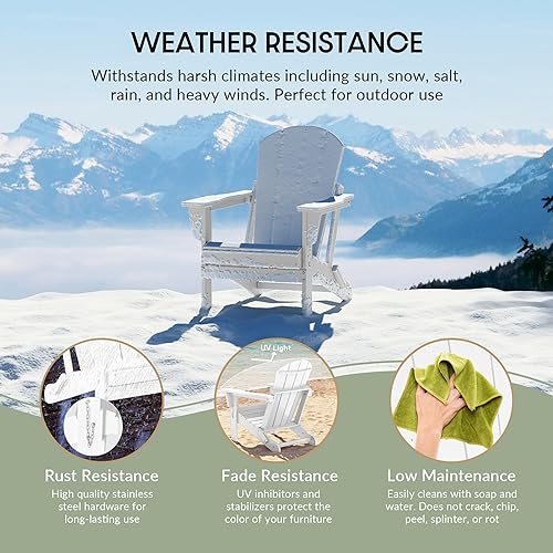 Miniatura 5 de WestinTrends Malibu - Juego de 2 sillas Adirondack plegables de polietileno para exteriores, color blanco