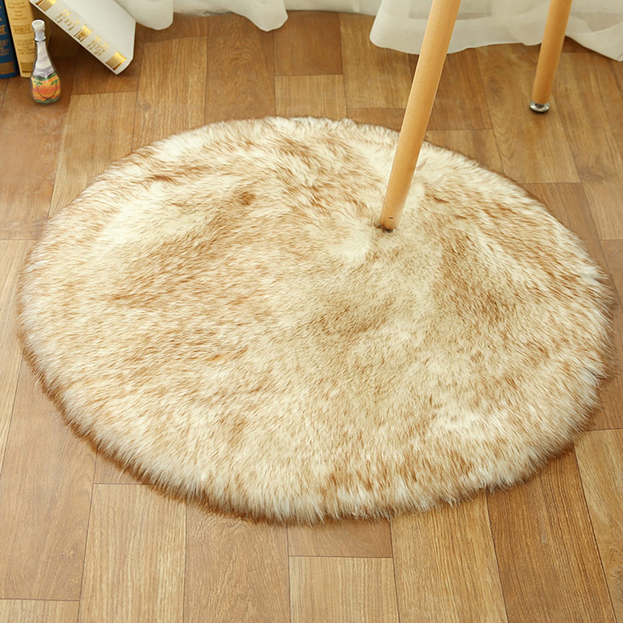 Round Faux Sheepskin Rug Soft Shaggy Chair Cushion Sofa Mat Anti-Slip Modern Floor Carpet Fluffy Area Rug for