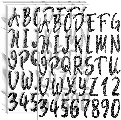 Calcomanías de letras del alfabeto con purpurina, 360 piezas, 10 hojas autoadhesivas de letras negras, 2 pulgadas