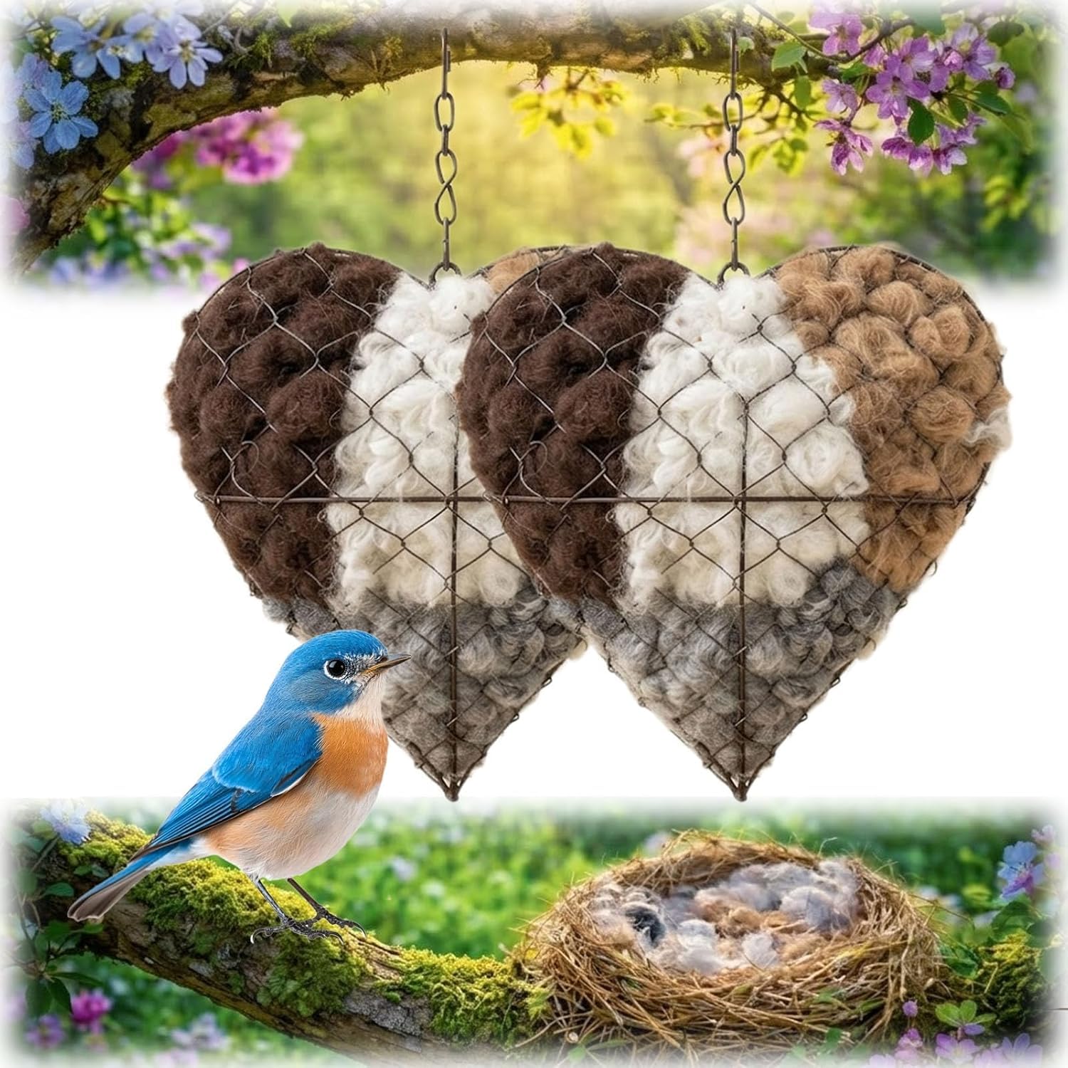 Handmade Fiber Bird Nesting Heart, Nesting Material for Wild Bird, Refillable Nesting Accessories, Hummingbird Nest/House, Outdoor Garden Decortion, Gifts for Bird/Nature Lovers (one pcs) — view 9