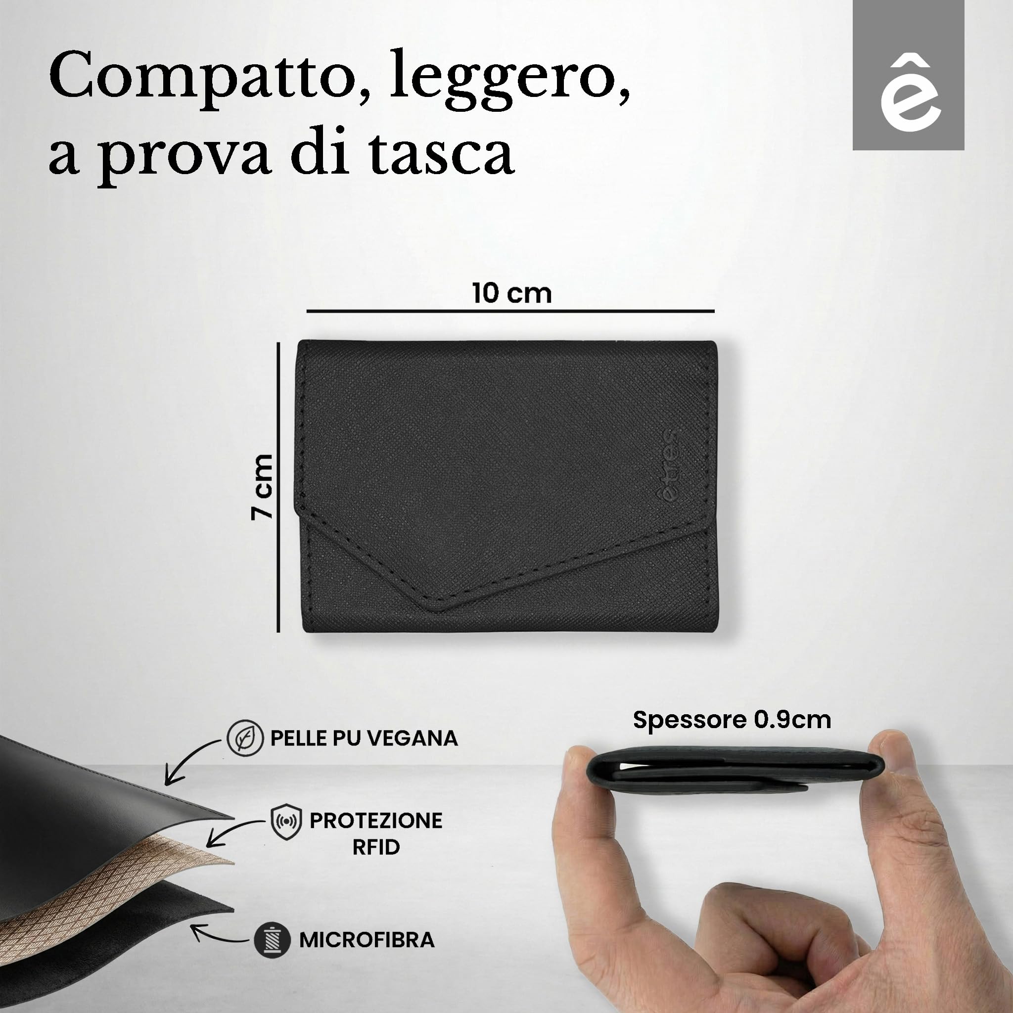 TECHMADE ETRES Portafoglio Magnetico ICON Easy - Compatibile con iPhone 17/16/15/14/13/12 - Protezione RFID, in PU Leather - 6 Carte + Tasca Contanti - Compatto, Unisex, Antiscivolo (Saffiano Black)