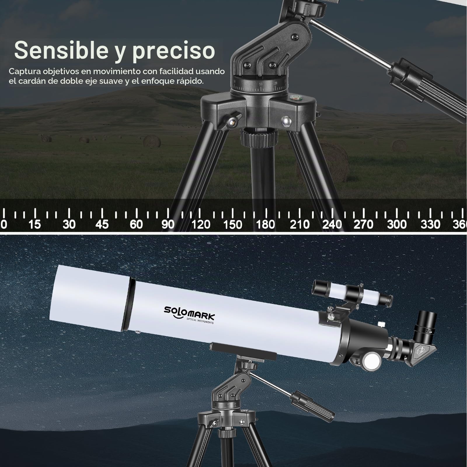 SOLOMARK Telescopios para adultos Astronomía, 80 mm Apertura 900 mm Refractor Telescopio para niños, compacto y portátil de viaje con bolsa de transporte