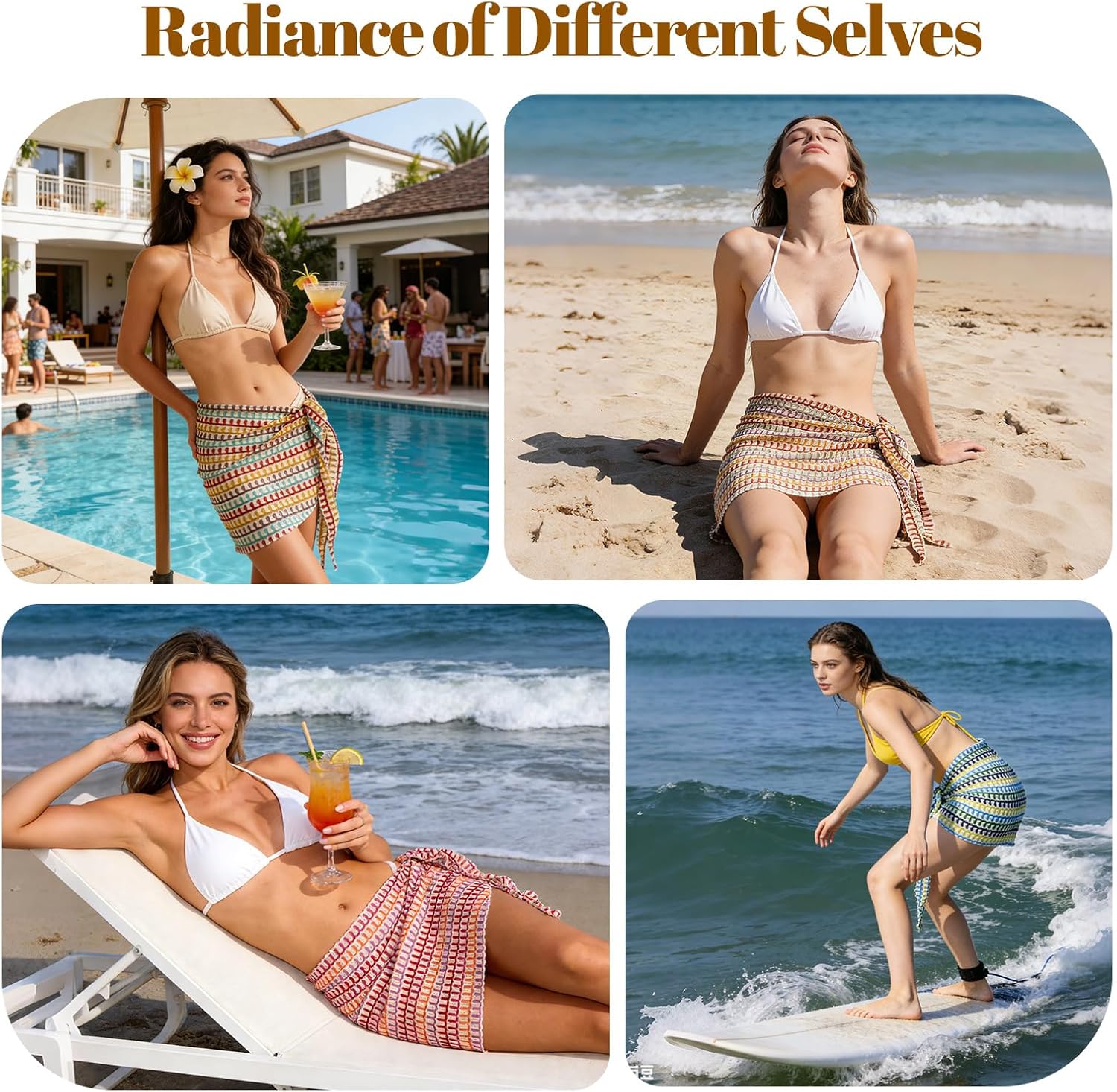 Swimsuit Coverup for Women, Beach Vacation Sarong Wraps Skirt Sheer Bikini Cover Up - Image 6