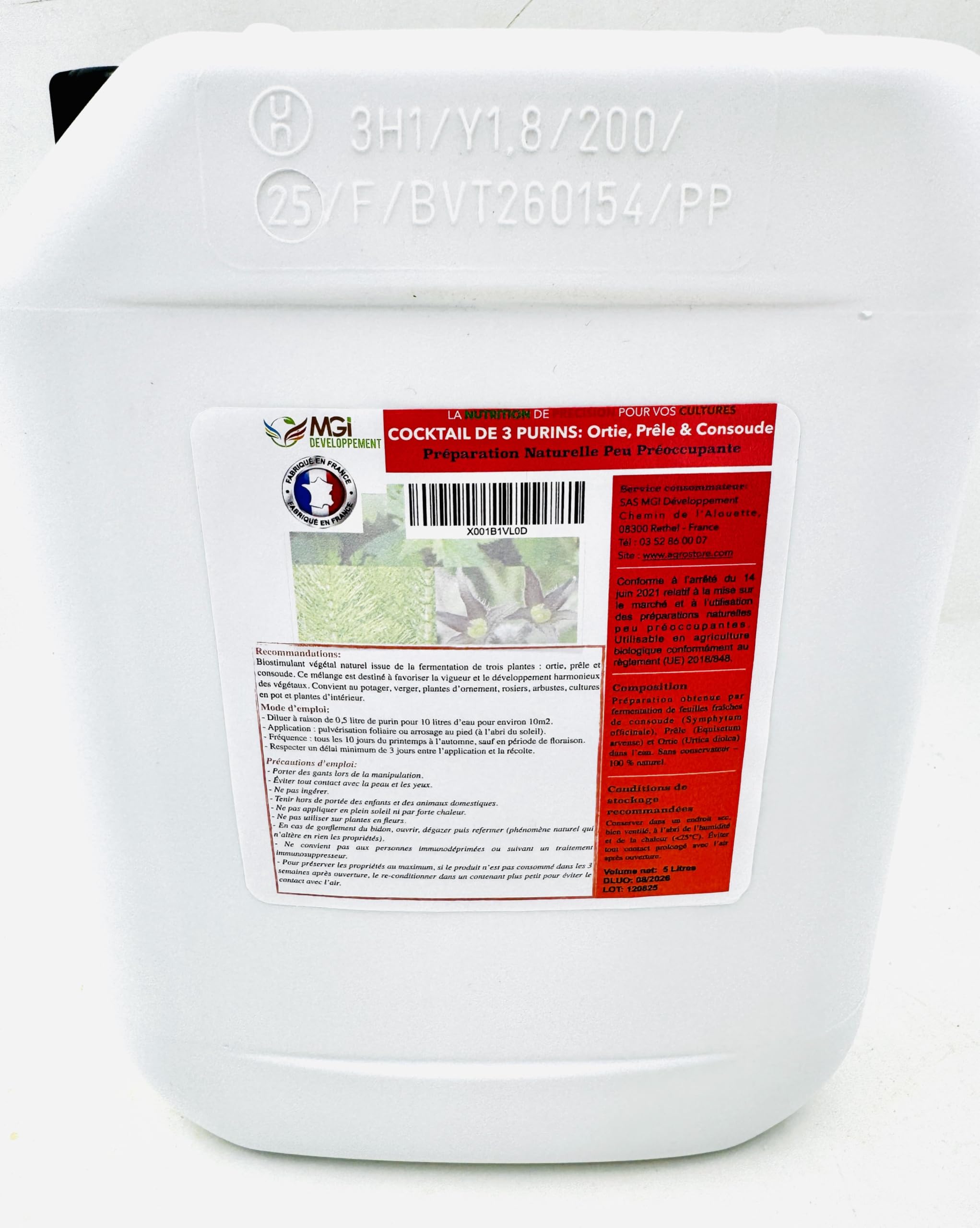Cocktail de 3 Purins Ortie, Prêle, Consoude- Biostimulant 100% Naturel- Préparation Naturelle Peu Préoccupante- Potager, Verger, Plantes d'Ornement, Rosiers- France– 5L pour 100L prêt à l’emploi
