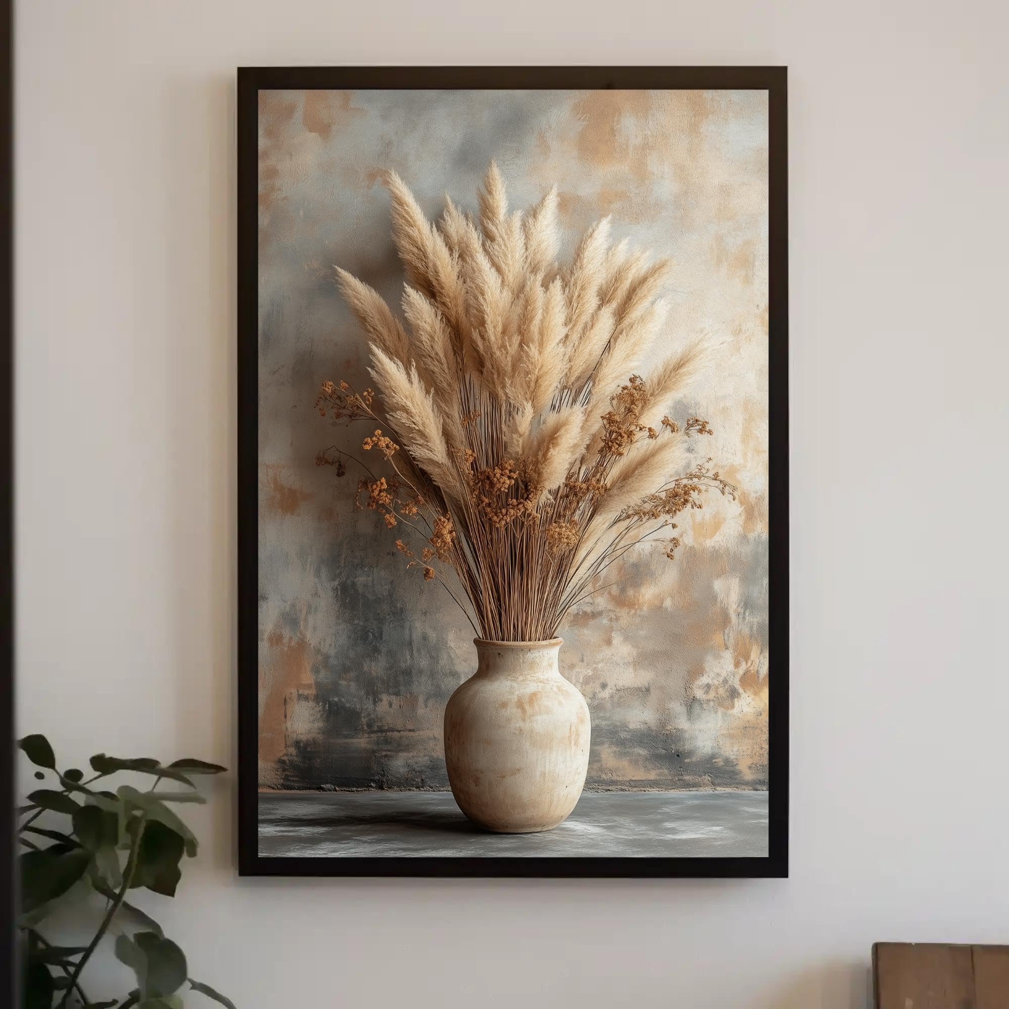 TONGYINLI Pampas Grass Canvas Print, Vertical Wall Art, Boho Neutral Decor Painting, Farmhouse Dried Flower Art for Living Room(60x80cm/Frameless)