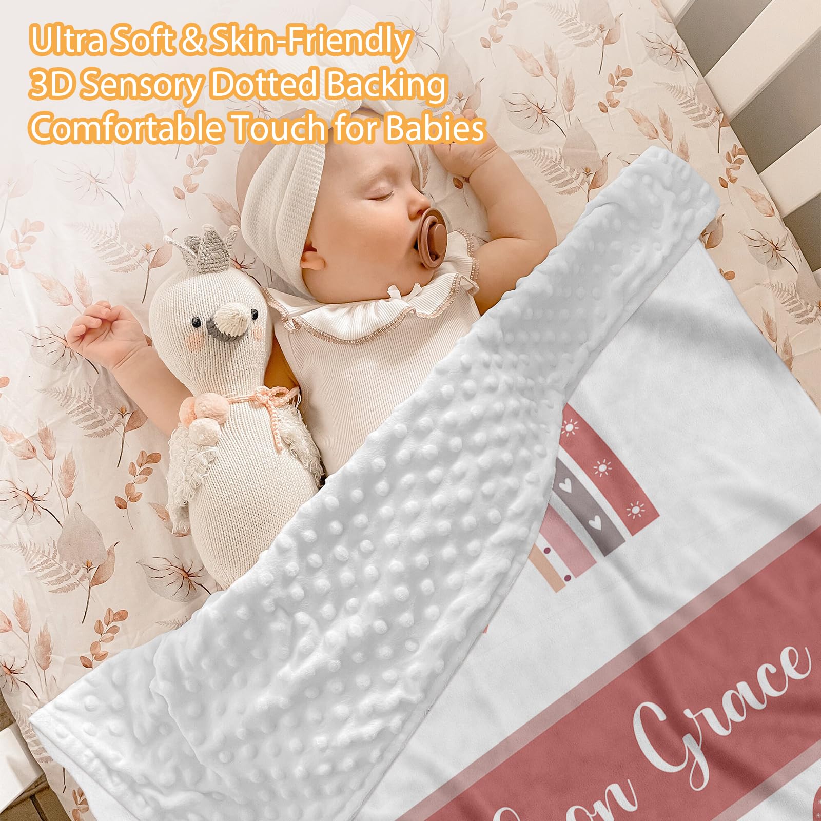 Juego de ropa de cama personalizado para cuna de bebé, juego de 5 piezas para cuna de bebé, diseños de arco iris, manta con nombre personalizado con respaldo de puntos, sábana para cuna, funda de