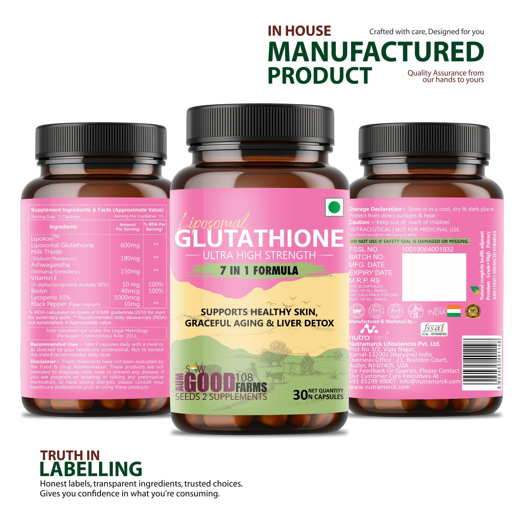 ASG 108 FARMS Liposomal Glutathione Capsules With Milk Thistle | Antioxidant Supplement for Skin Glow & Radiance Support | Liver Detox Formula | For Men & Women | (30 Count) — Amazon image 2
