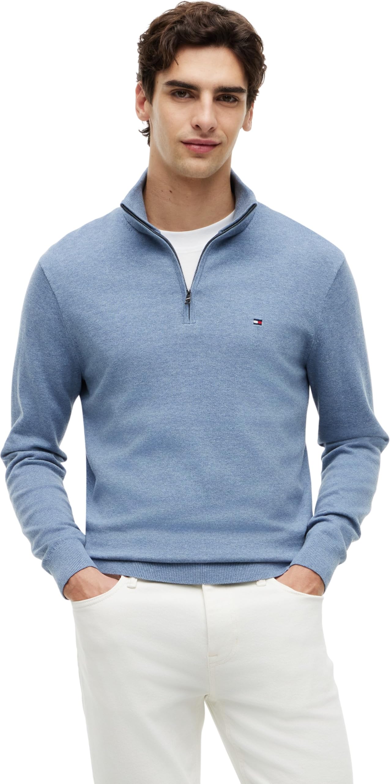Tommy Hilfiger Herren Pullover mit Reißverschluss Mock Neck Halbzip