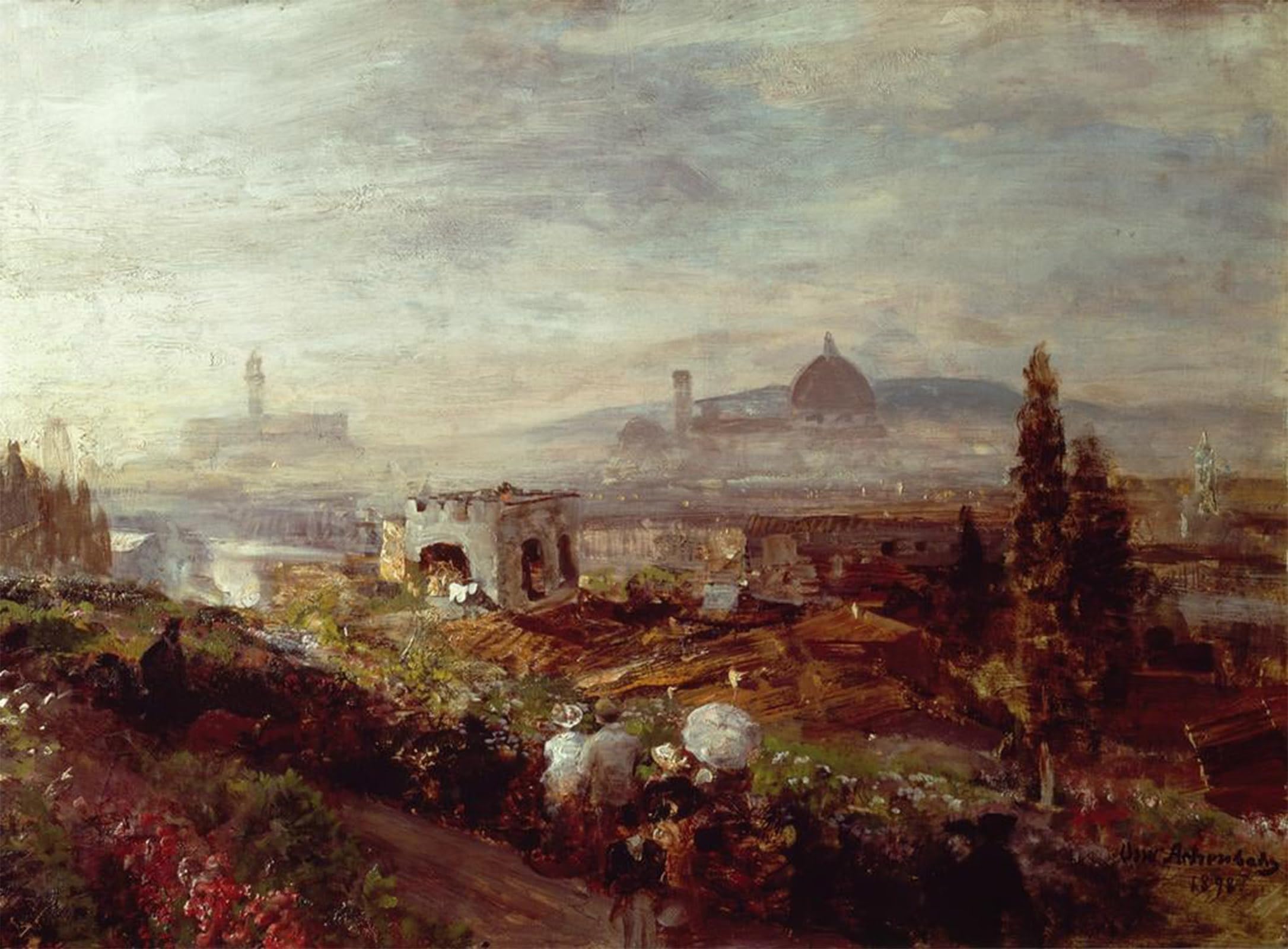SERENDIPITP Vintage Picture Print on Canvas Wall Art Poster View of Florence by Oswald Achenbach Artwork Print Poster for Wall Decor 60x90cm