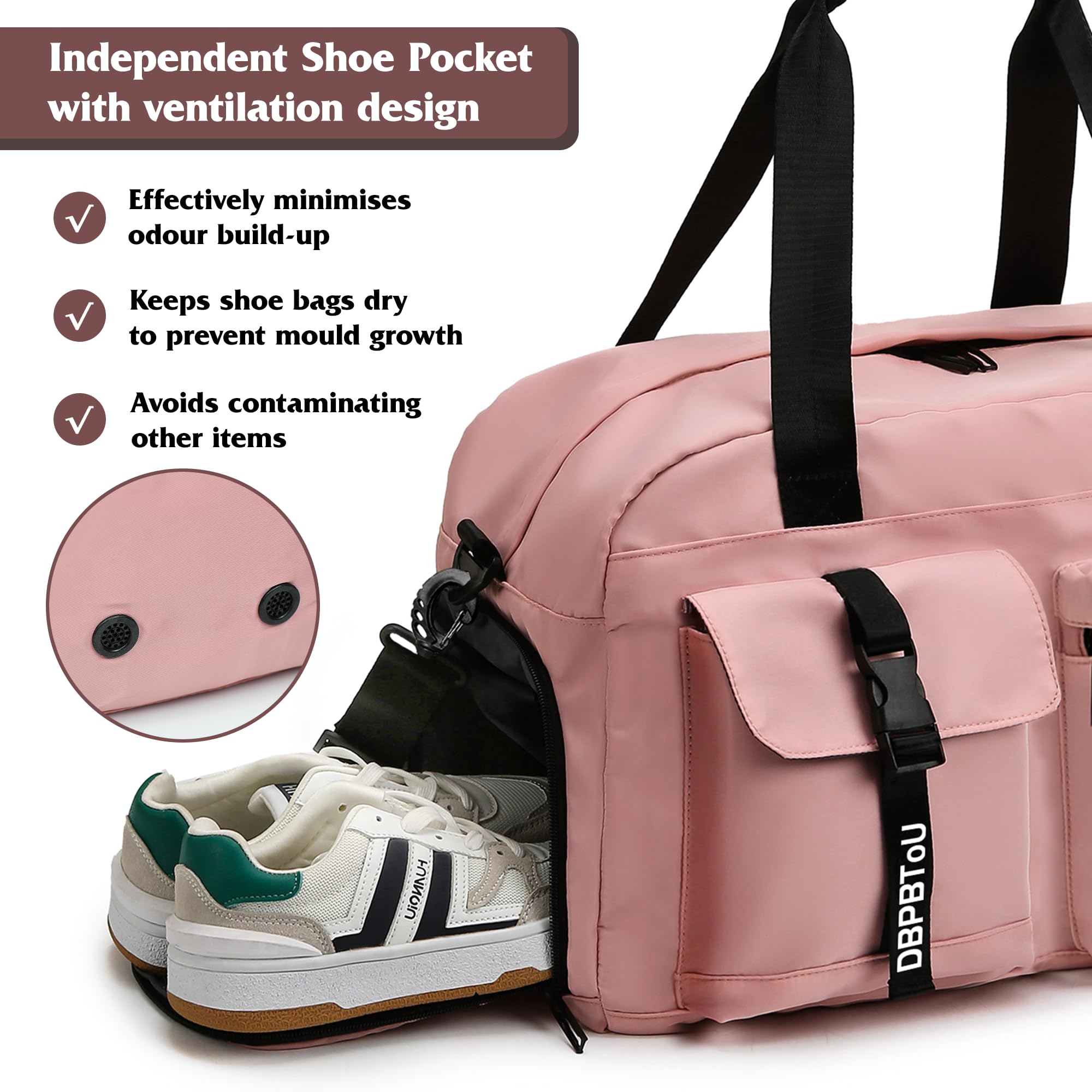 Borsone Palestra Donna, Borsa Palestra con Scomparto per Scarpe, Borsone da Viaggio Donna Impermeabile (Rosa)