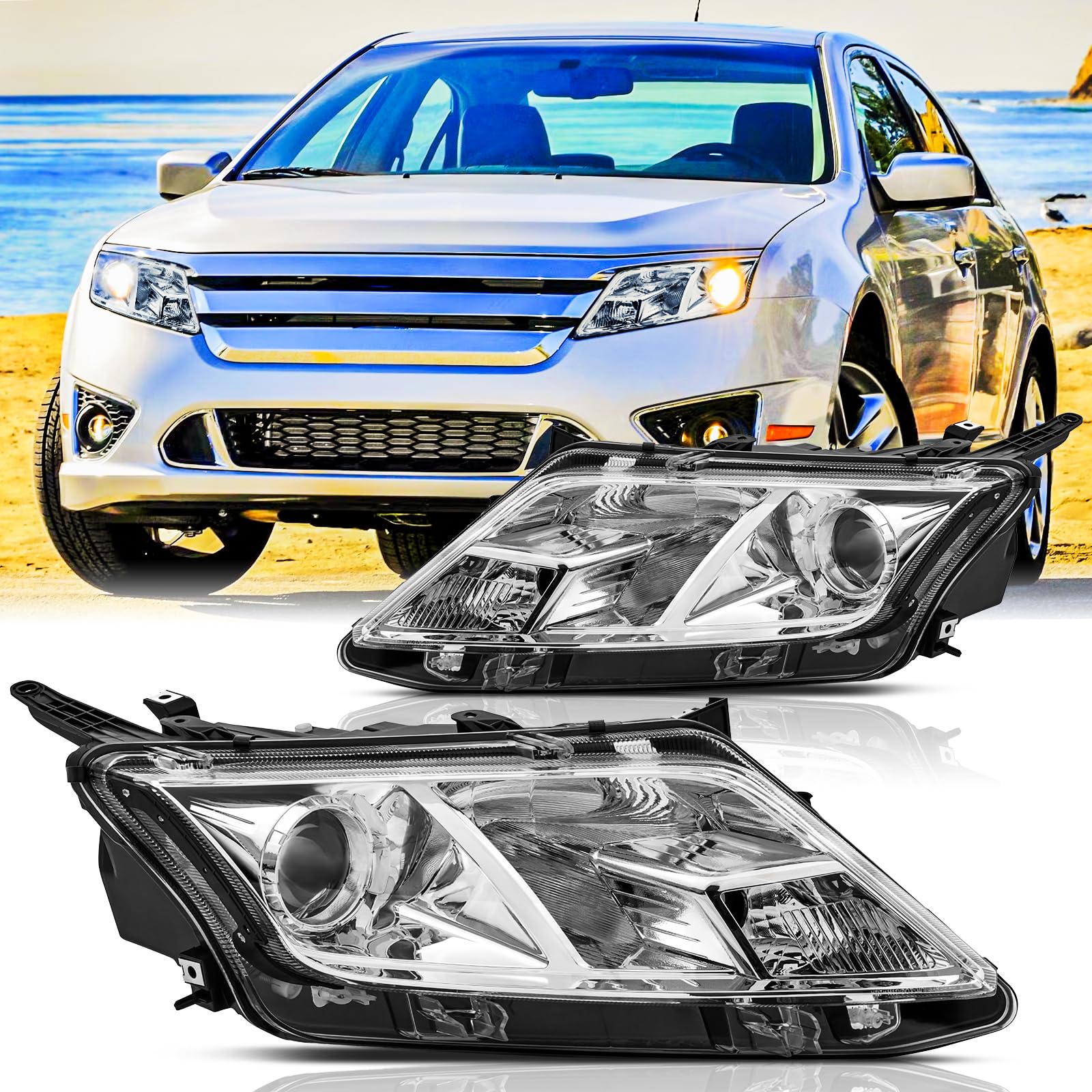 SAFAUTOPARTS Chrome Halogen Projector Headlights