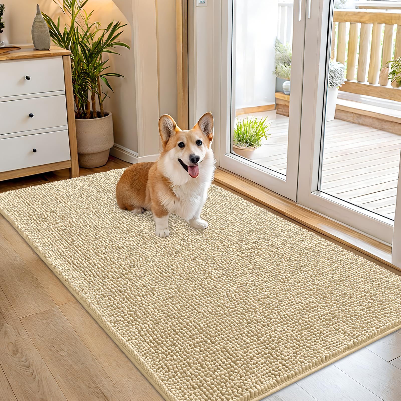 OLANLY Dog Door Mat for Muddy Paws 54x32, Super Absorbent Chenille Mud Mat