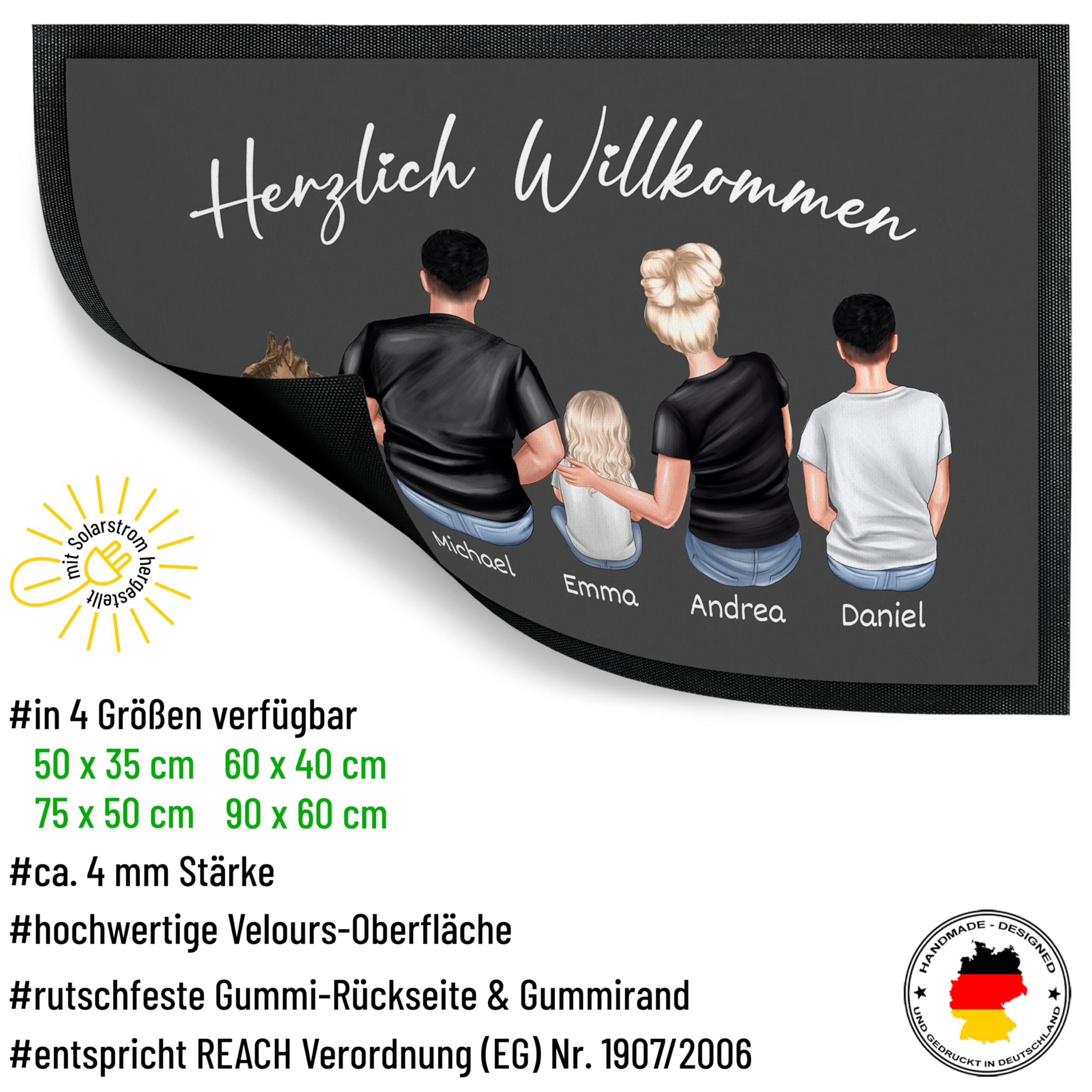 True Statements Personalisierte Fußmatte Familie mit Hund Katze Namen 50 x 75 cm rutschfest