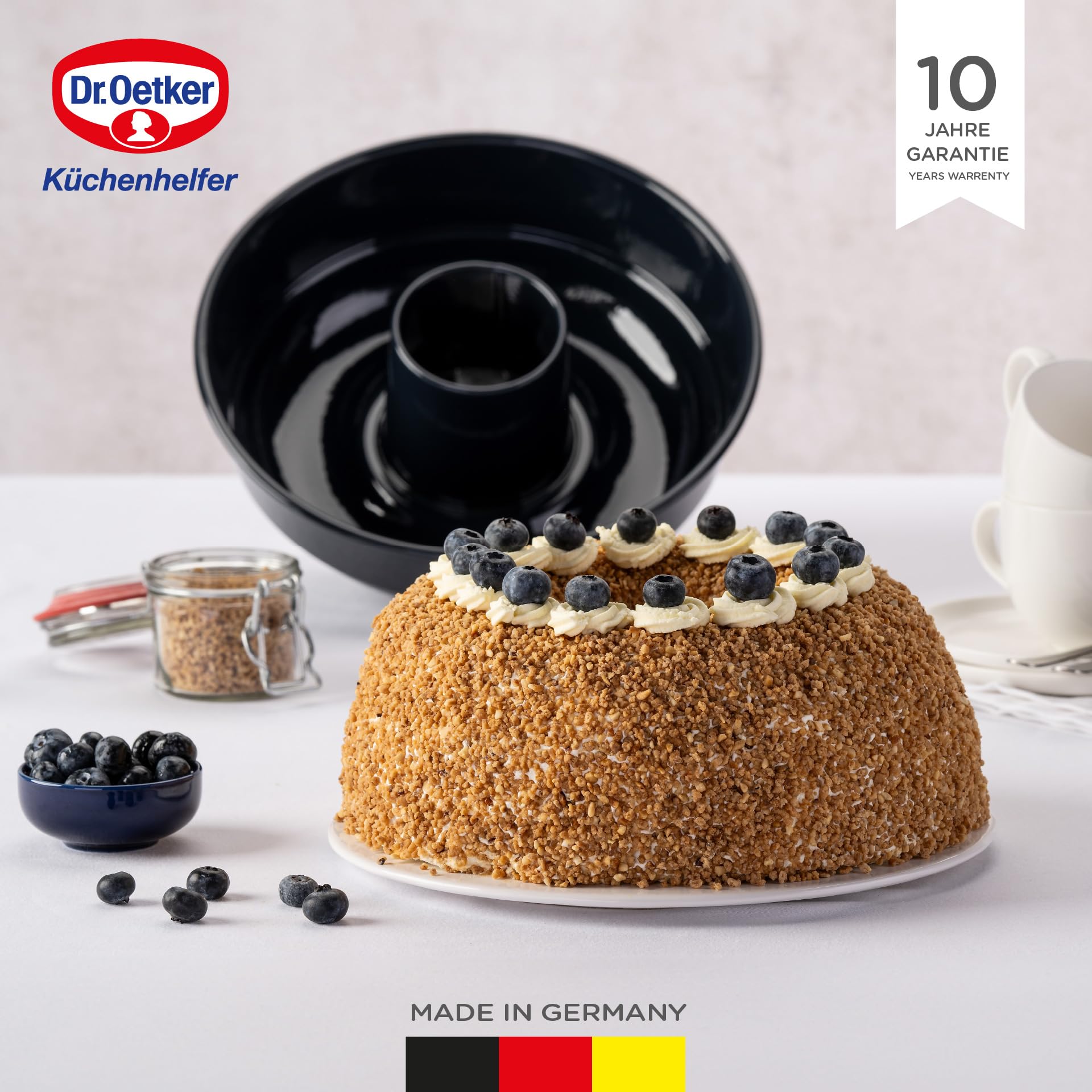 Dr. Oetker Frankfurter Kranz Kuchenform 26 cm Back-Liebe Emaille – Schnitt- & kratzfeste Backform mit Emaille & Antihaft-Beschichtung – 26er Kranzform in Dunkelblau