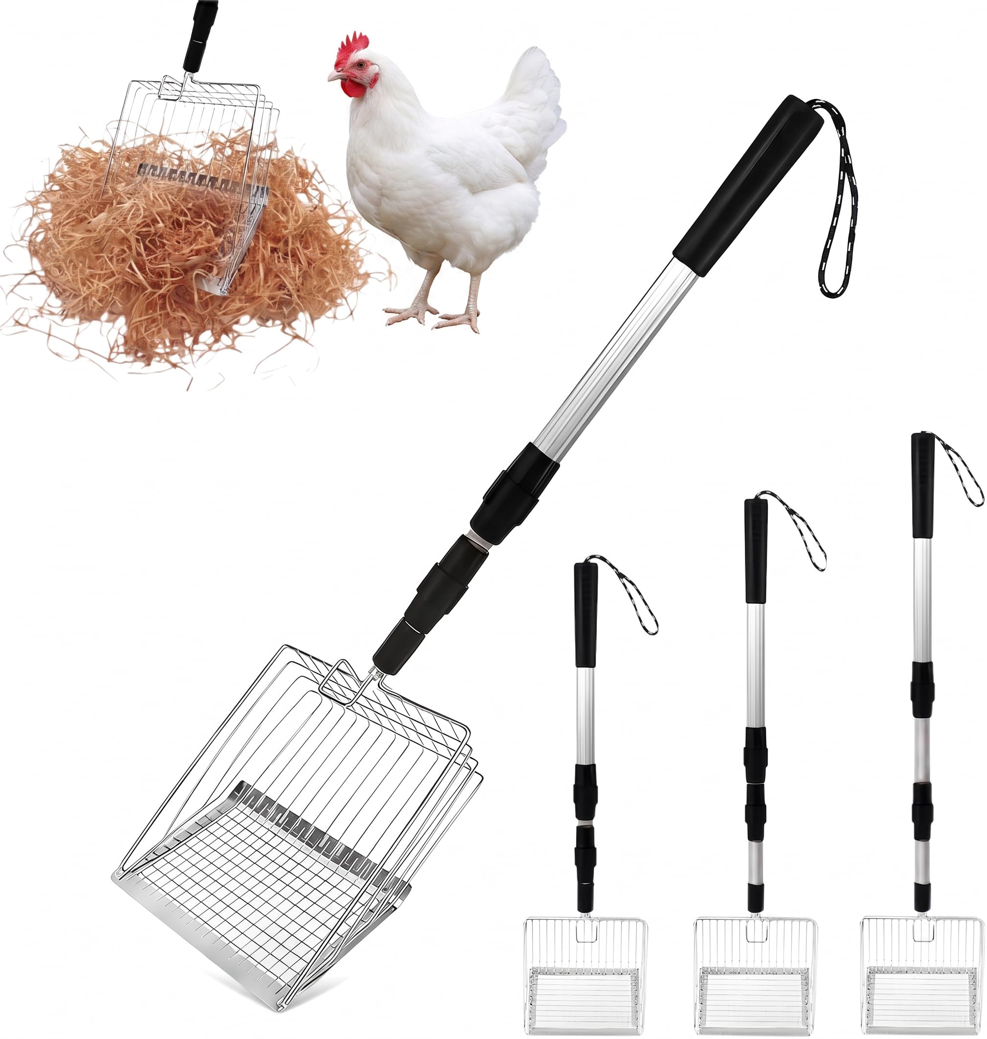 Chicken Poop Scooper, Chicken Coop Litter Scooper with 106cm Long Handle