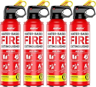 Extintor de incendios para el hogar y el automóvil, paquete de 4, protección certificada multiusos A/B/C/K, diseño compacto portátil, protección multipunto para todo el hogar, incluye soportes de montaje.