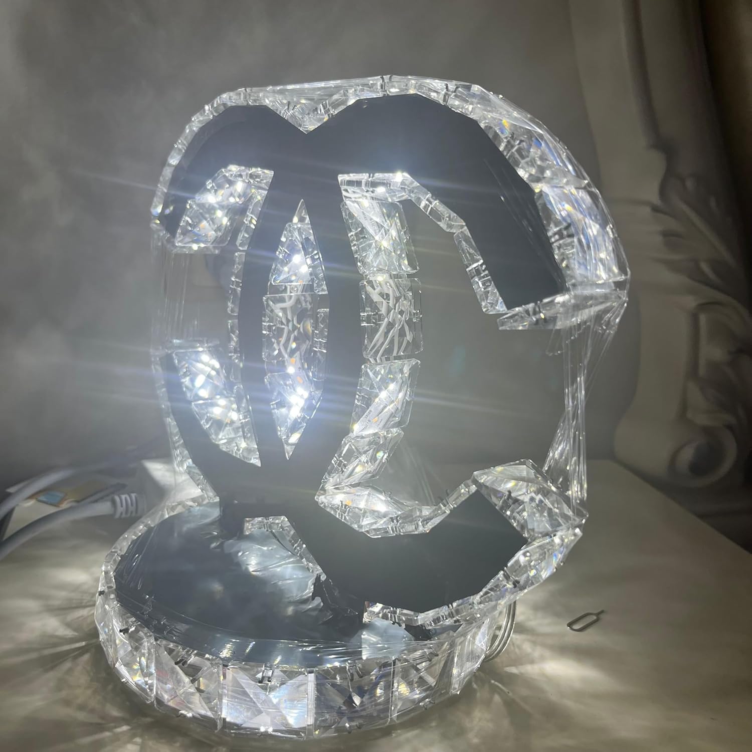 Modern K9 LED Crystal Table Lamps - Creative Stainless Steel Minimalist Design Premium Lamp - Bedroom LED Desk Decor Night Light Lamp - Bedside Lamp Fixtures for Weddings and More (White Light)