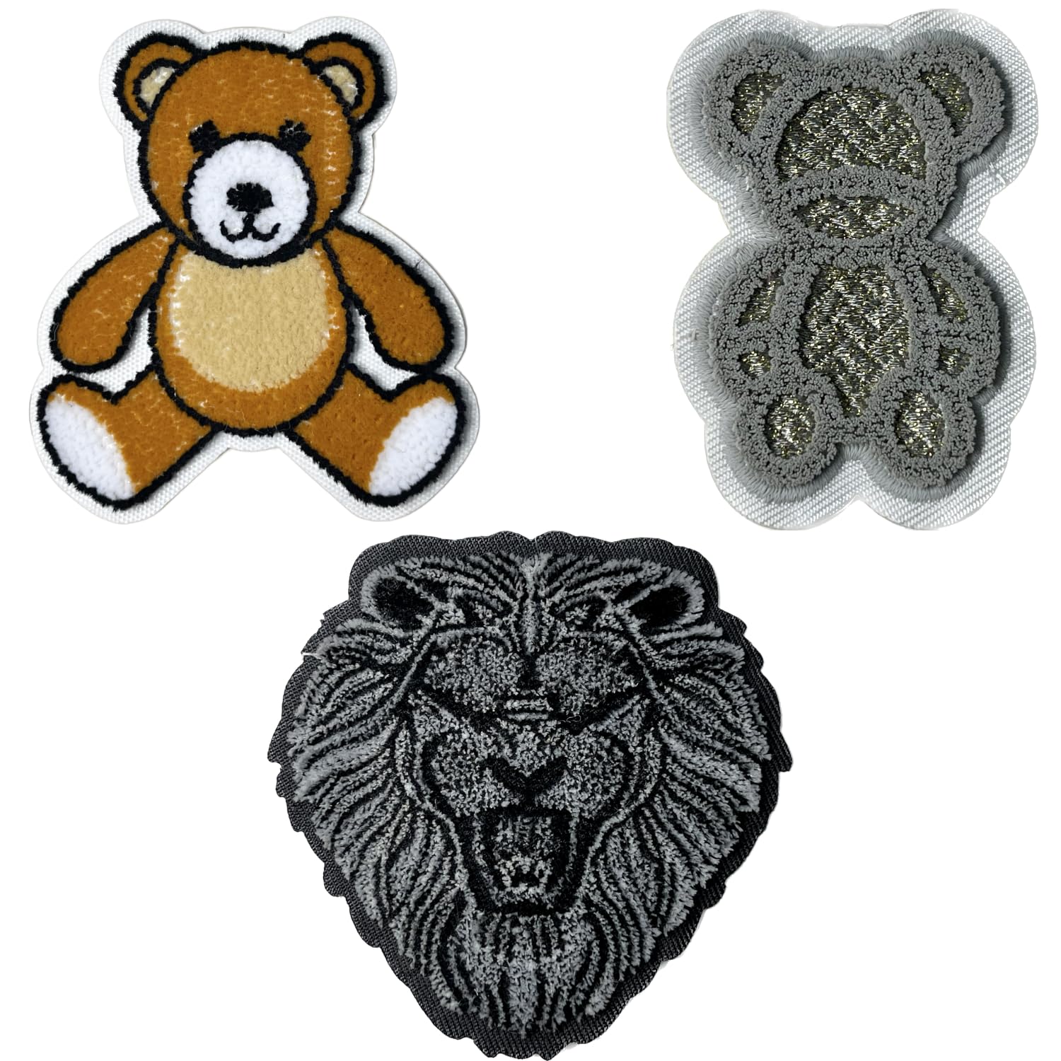 Soft 3D Fur Heat-Transfer Patch for Unisex Pants,Shirts,Trousers,T- Shirts Shorts,Bag Accessories,DIY Art & Crafts (Mr Bean Teddy+ Lion+ Silver Thread Teddy)