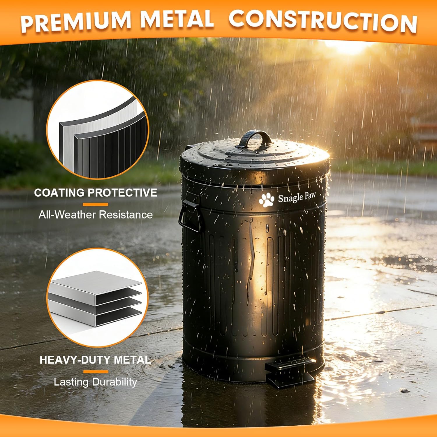 Snagle Paw Metal Dog Pooper Scooper Set,Poop Scooper for Large/Small Dogs with 38.2" Long Handle Tray & Spade,12L Dog Poop Trash Can for Yard with OdorLock Lid & Carbon Filter, Includes 40 Waste Bags