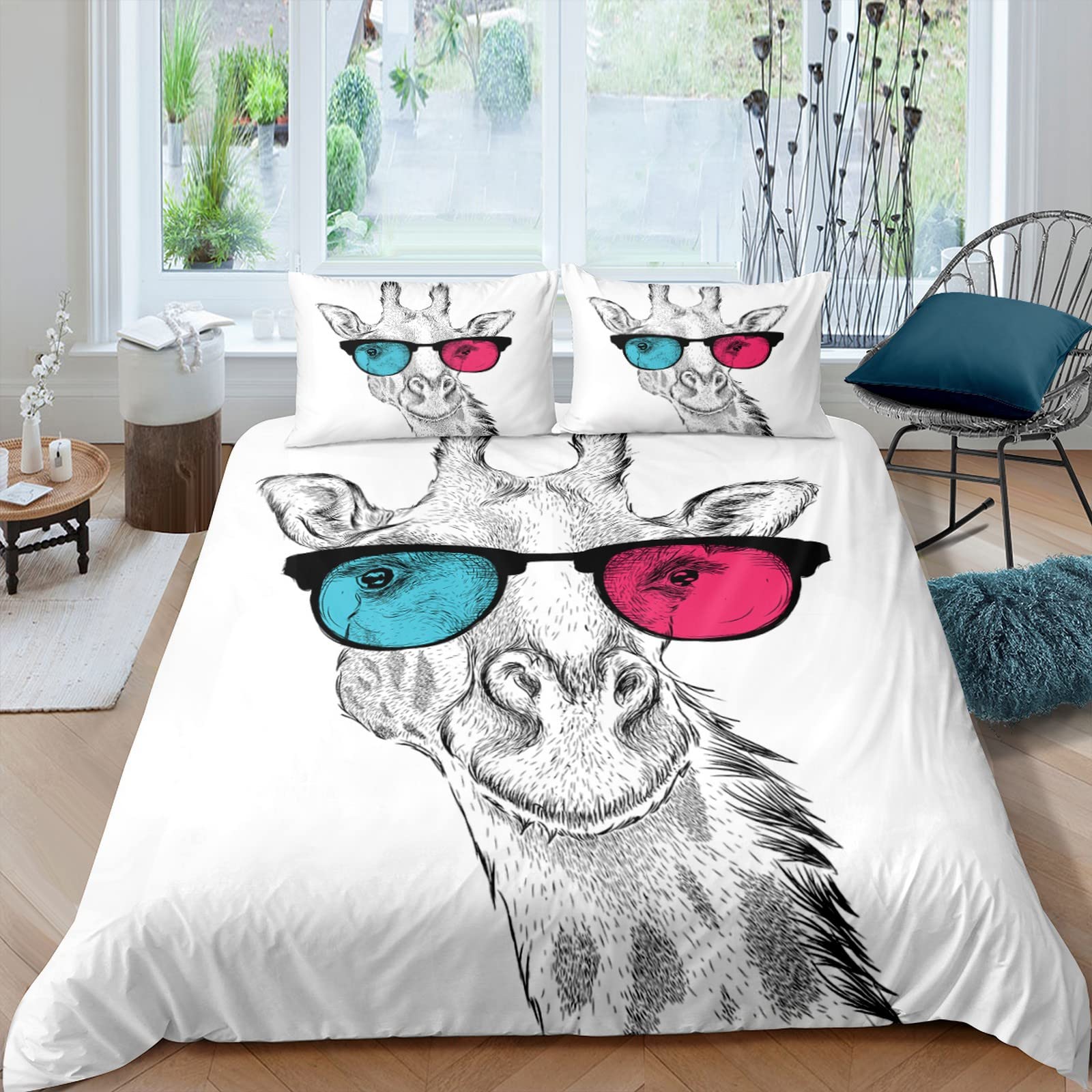 Housse de couette girafe impression 3D microfibre pour lit enfant 220x240 cm