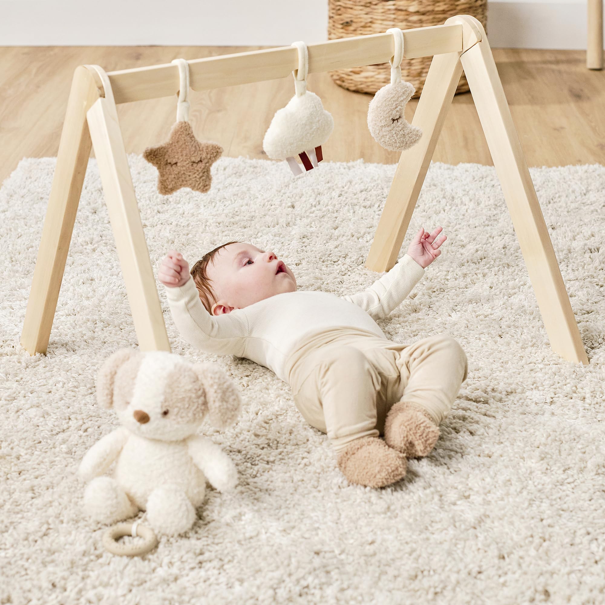 Nattou Arco in Legno, Stella, Nuvola e Luna, con Giochi e Numerose Attività, Legno/Poliestere, Teddy, Beige