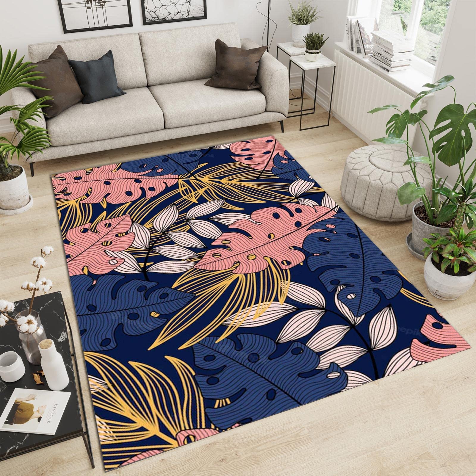 Tapis rembourré antidérapant 120x170 cm moderne bleu et rose pour un intérieur doux