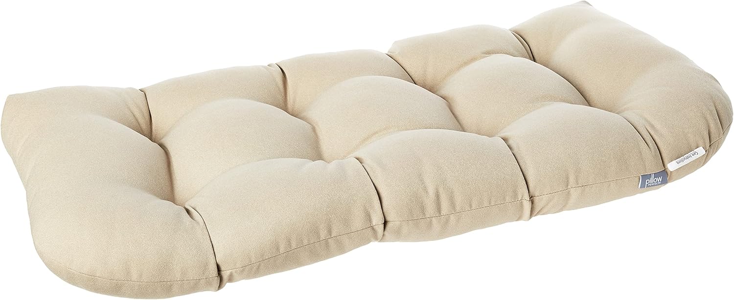 Pillow Perfect Pompeii Solid Indoor/Outdoor Wicker Patio Sofa/Swing Cushion Tufted, Weather and Fade Resistant, 19" x 44", Beige