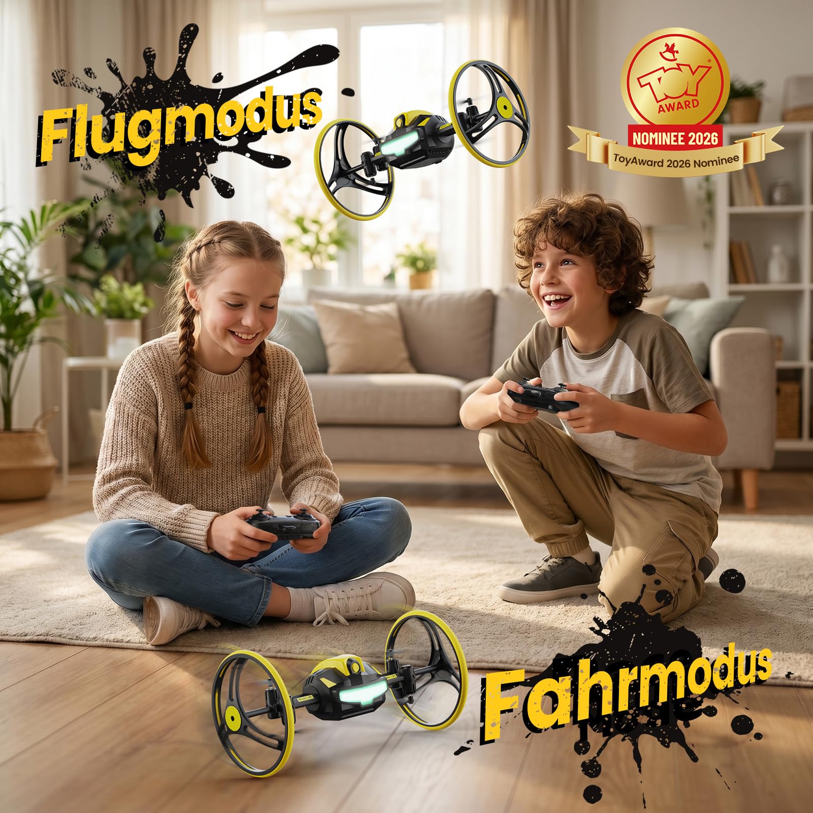 RC Wandkletternde Stunt Drohne mit Doppelrädern, 3-in-1 mit LED | ToyAward 2026 nominiert (Spielwarenmesse Nürnberg), 360° Tricks, Fernsteuerung für Jugendliche & Erwachsene