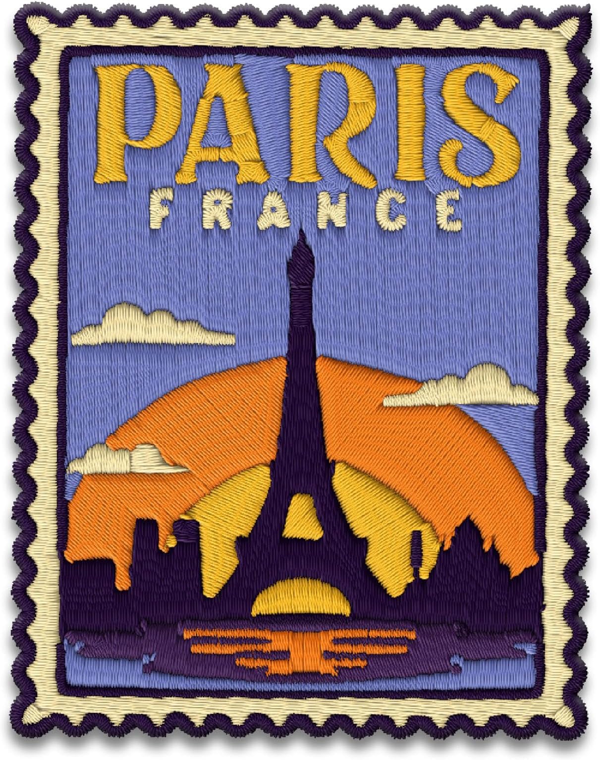Eiffel Tower Stamp Patch Sunset Paris France Country Traveling Travel Lovers Holiday Embroidered for Backpack, Hat, Jackets, Iron On Patch, Sew On Patches, DIY Custom PVC Gifts for Men Women Kids