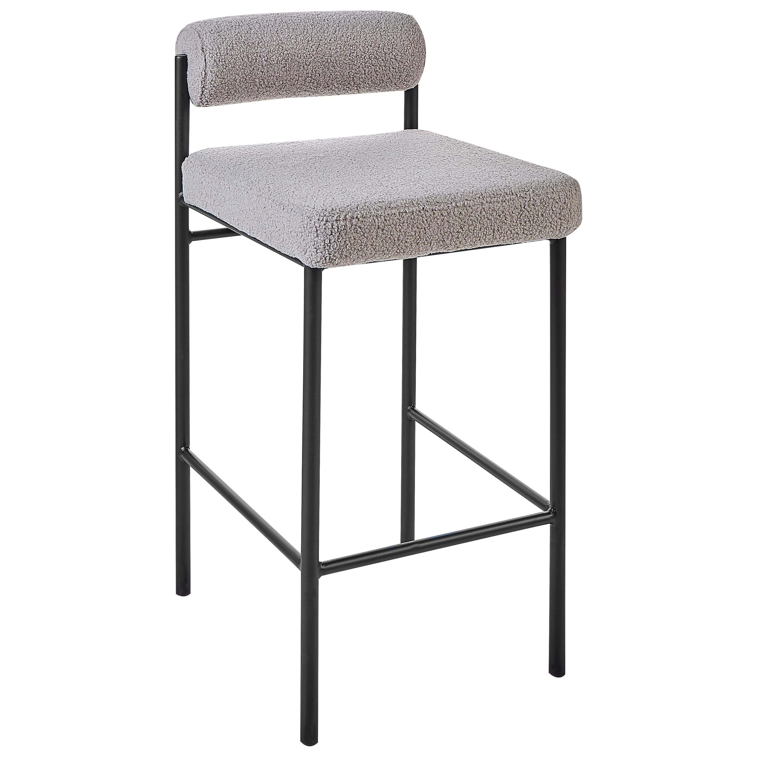 Beliani Barstuhl 2er Set Bouclé grau niedrige Lehne Metallgestell Fußstütze Retro Amaya