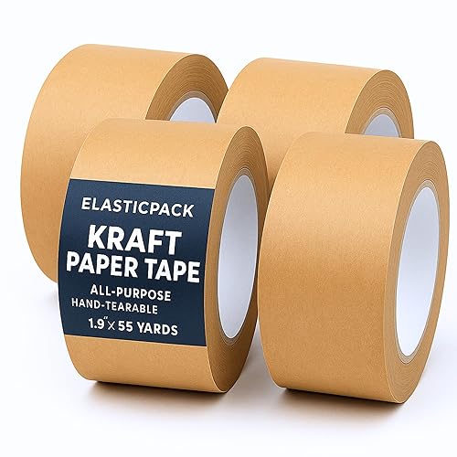 Cinta de embalaje de papel, 4 unidades, no reforzada, 1.9 pulgadas x 55 yardas, lágrimas a mano, biodegradable, escritura afilada, almacenamiento de