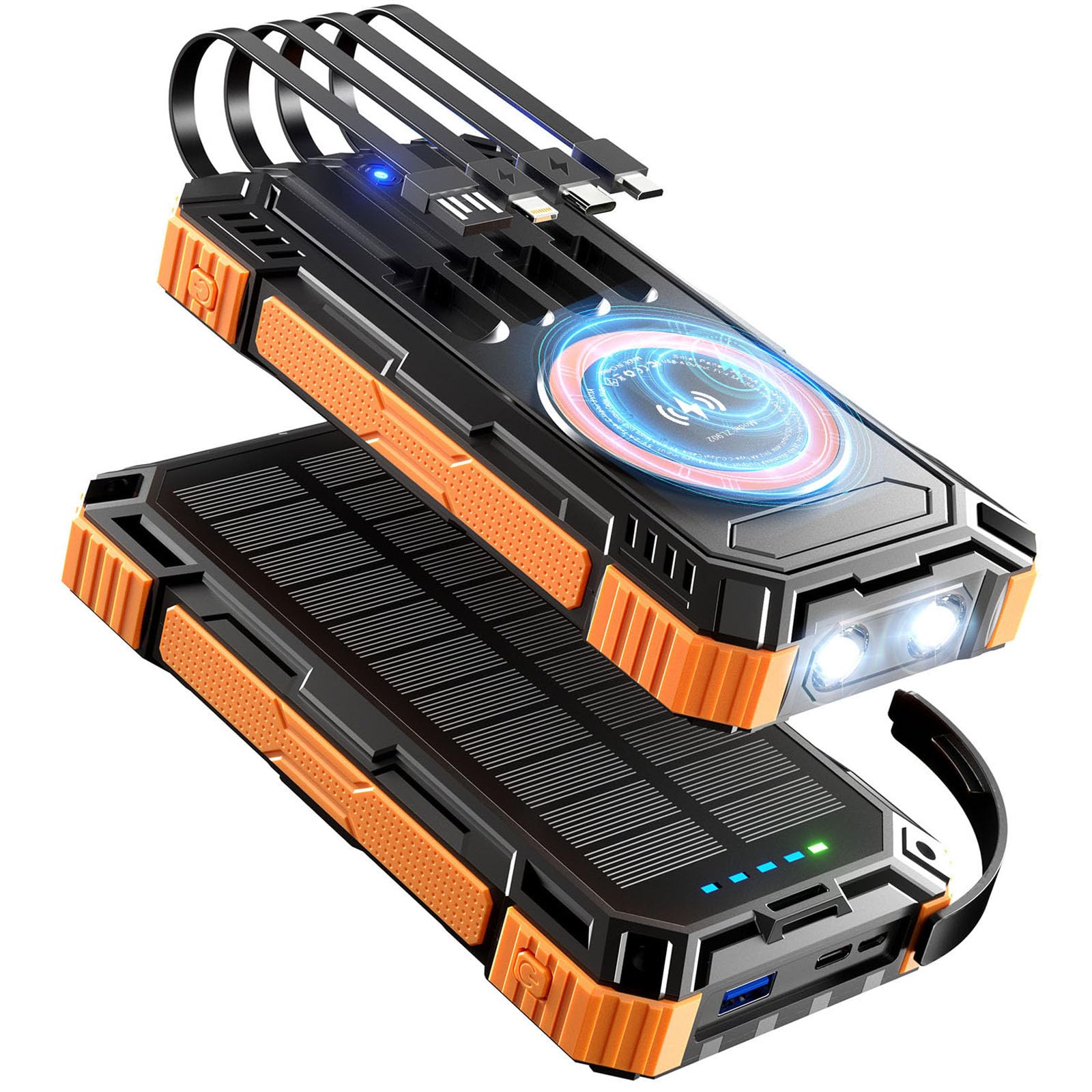 Solar Charger Power Bank 49800mAh 22.5W Portable Charger, 15W Wireless Charging QC 3.0 Fast Charging with LED Flashlight, Built-in 4 Cables, USB-C in/Output-image-40