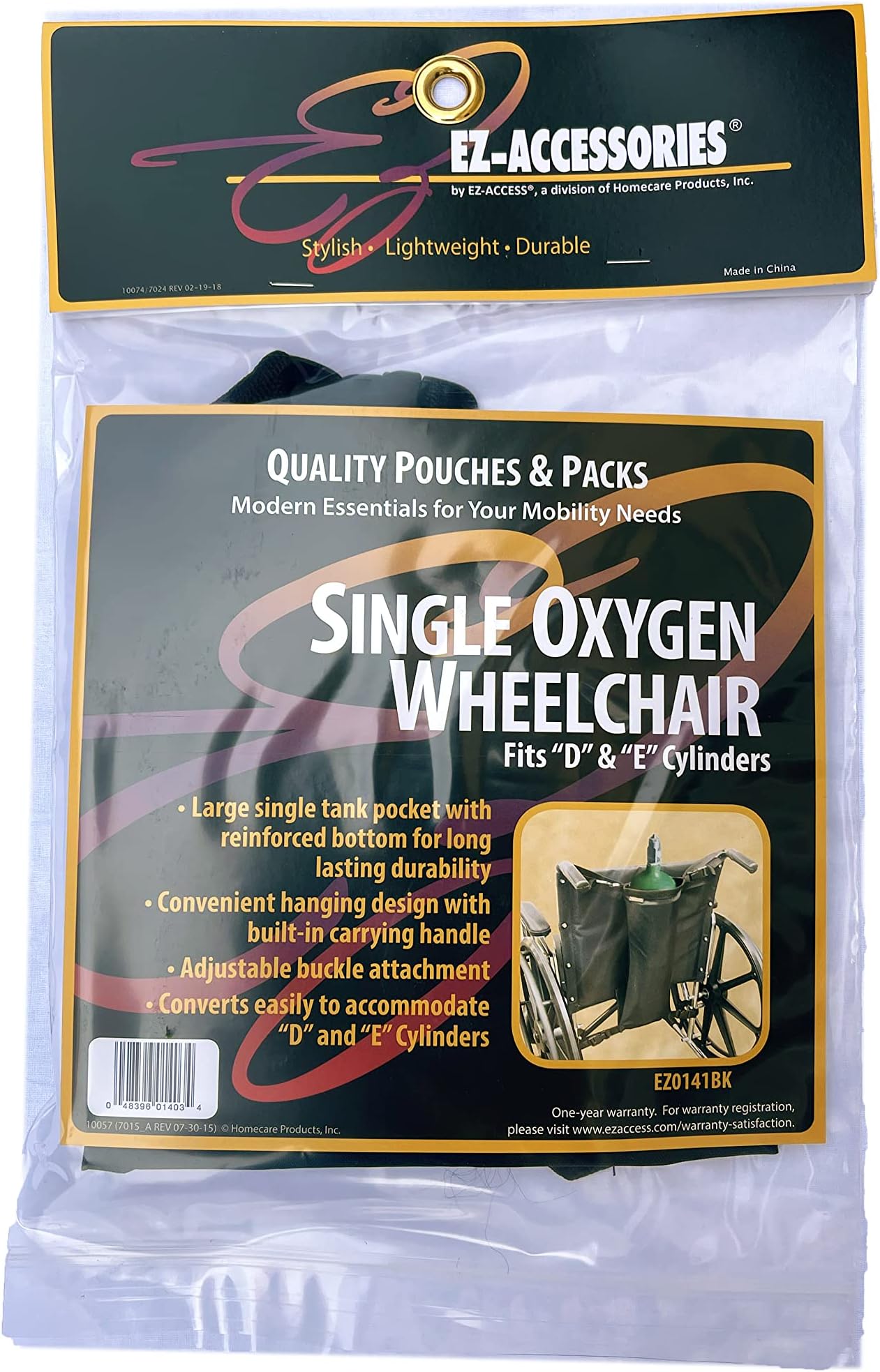 EZ-ACCESS EZ-Accessories Wheelchair Single Oxygen Carrier for D & E Cylinders