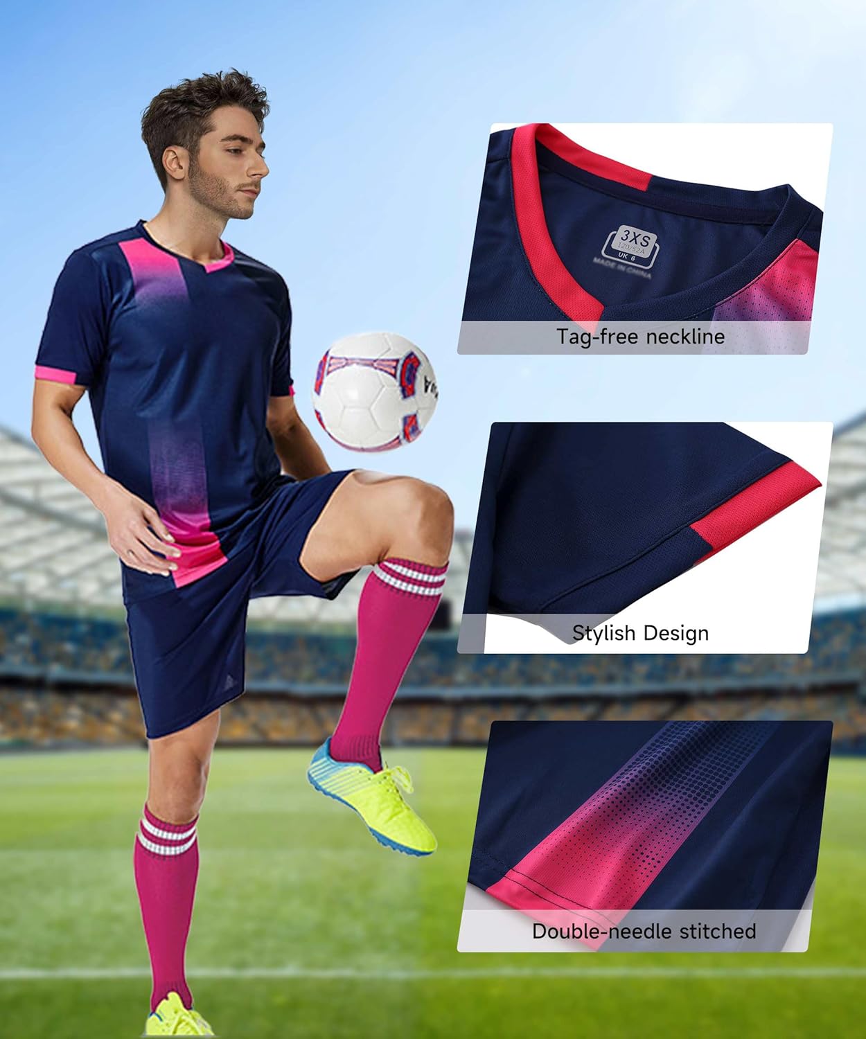 Hiheart Mens Qucik Dry Soccer Jersey and Shorts with Mesh Bag Football Kits